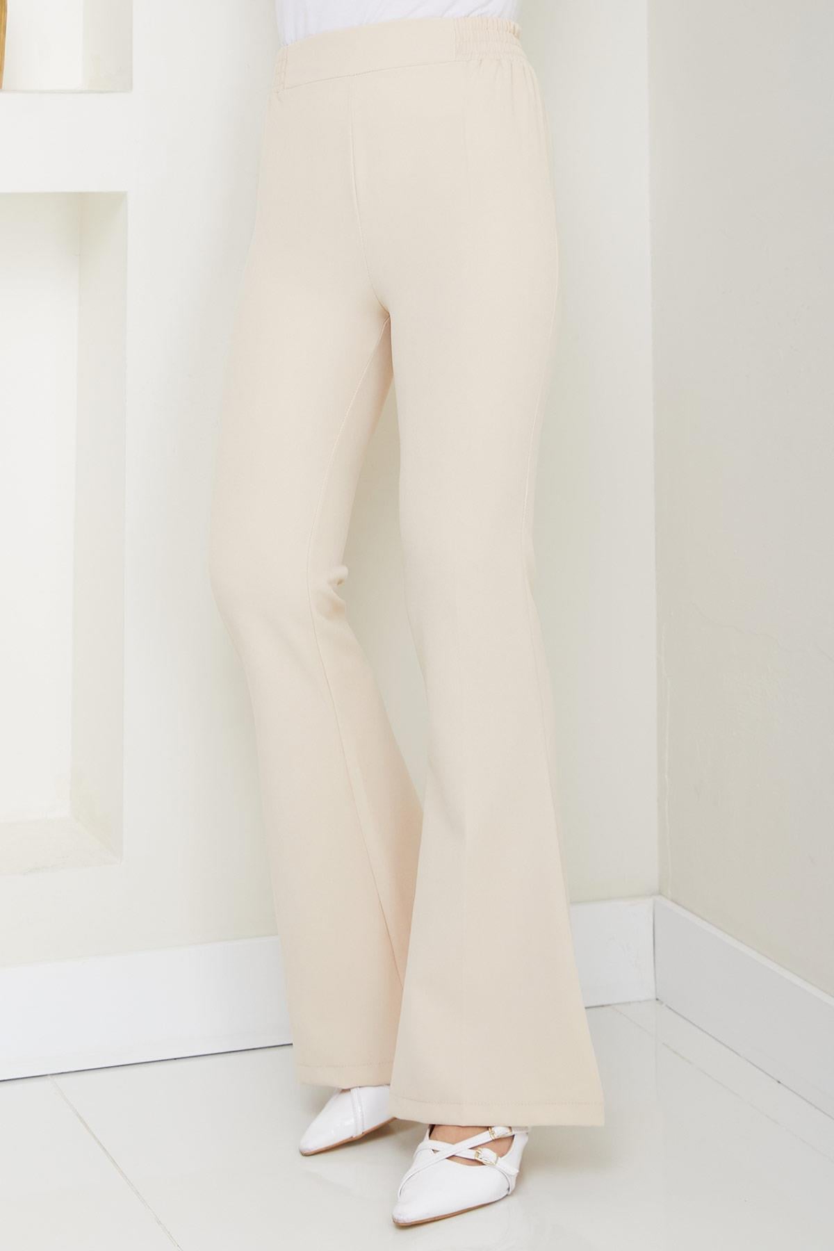Beli Lastikli İspanyol Paça Kumaş Pantolon Bej HM2781
