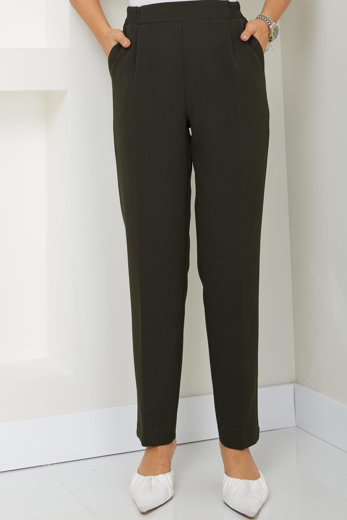 Beli Lastikli Kumaş Pantolon Haki HM2487