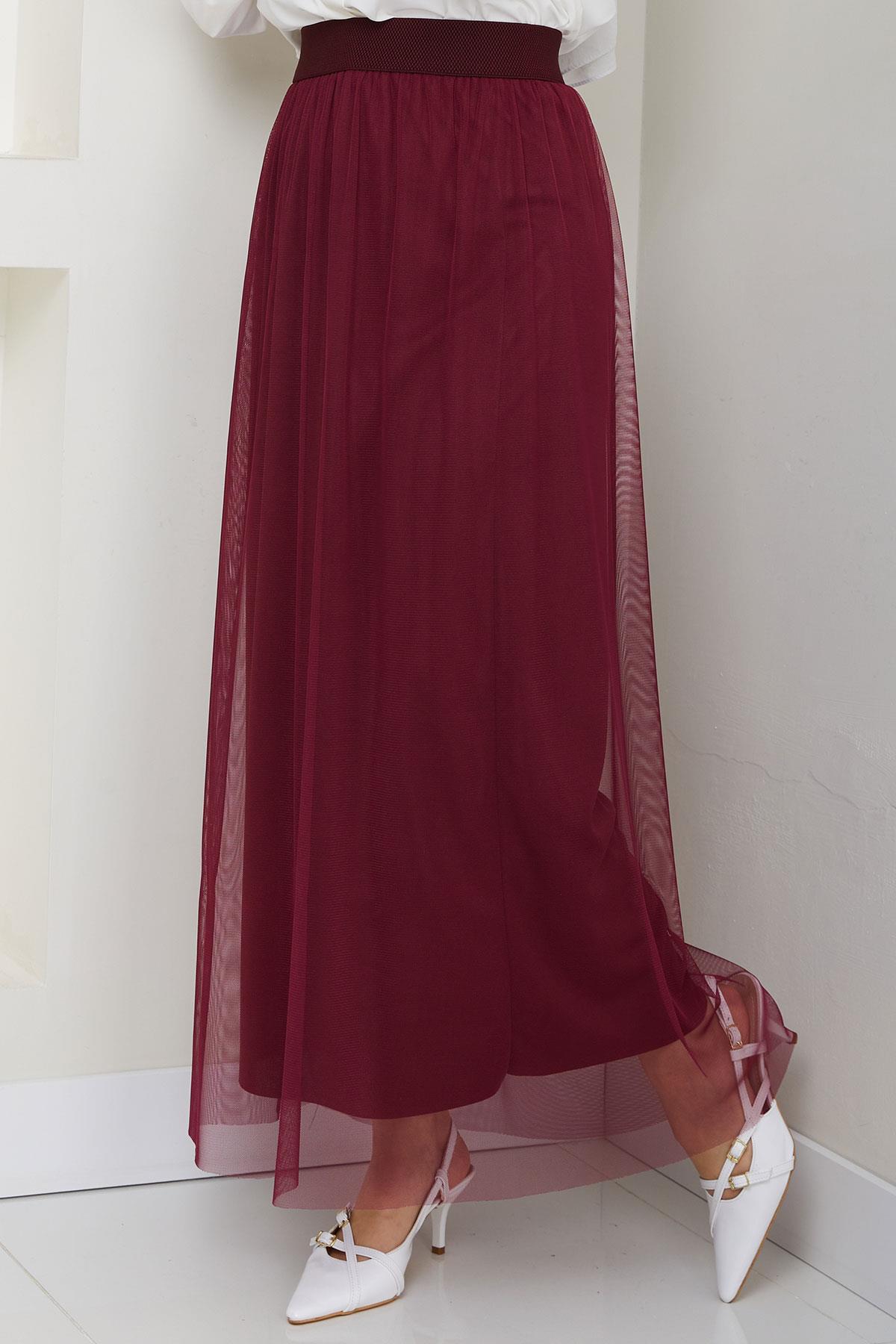 Beli Lastikli Tül Etek Bordo HM2704