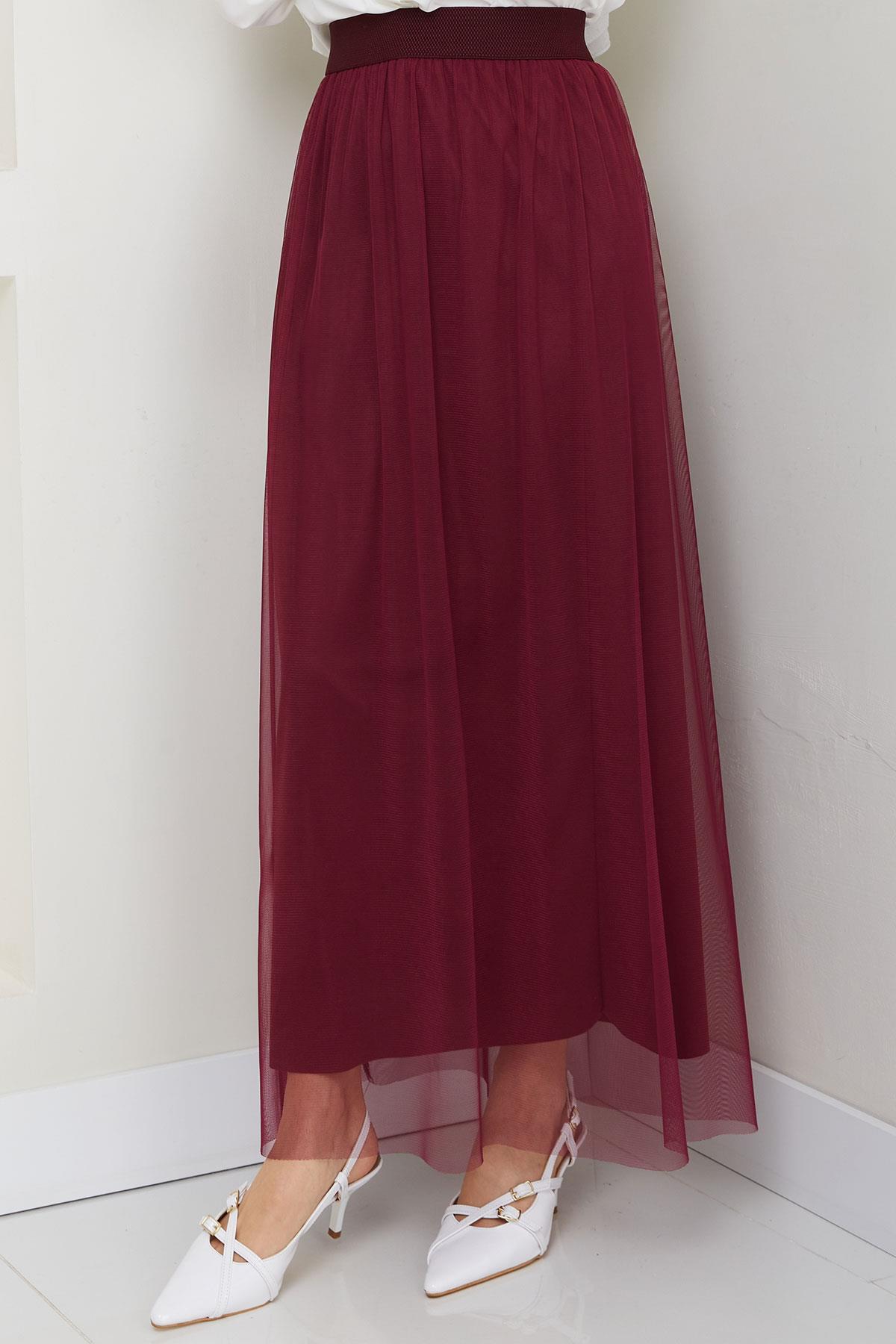 Beli Lastikli Tül Etek Bordo HM2704