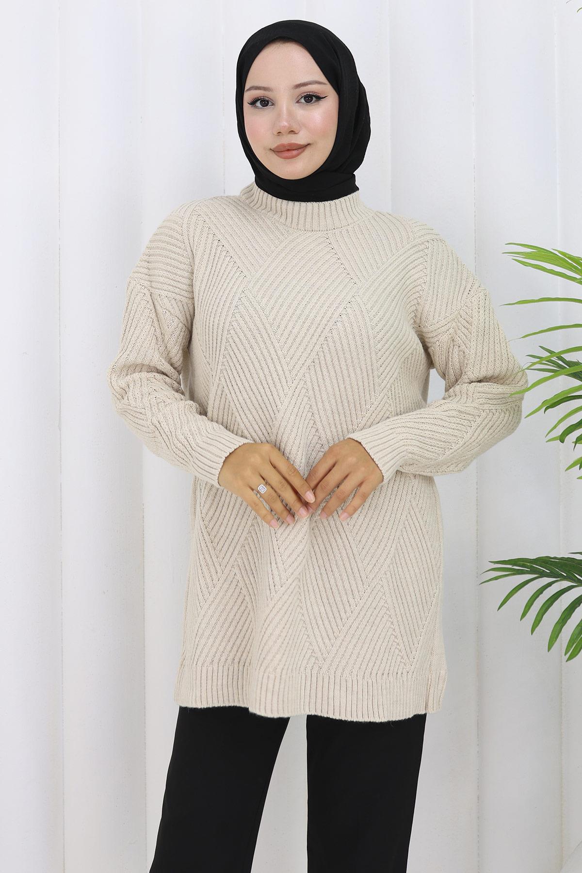 Bisiklet Yaka Baklava Desen Kazak Taş HM2836