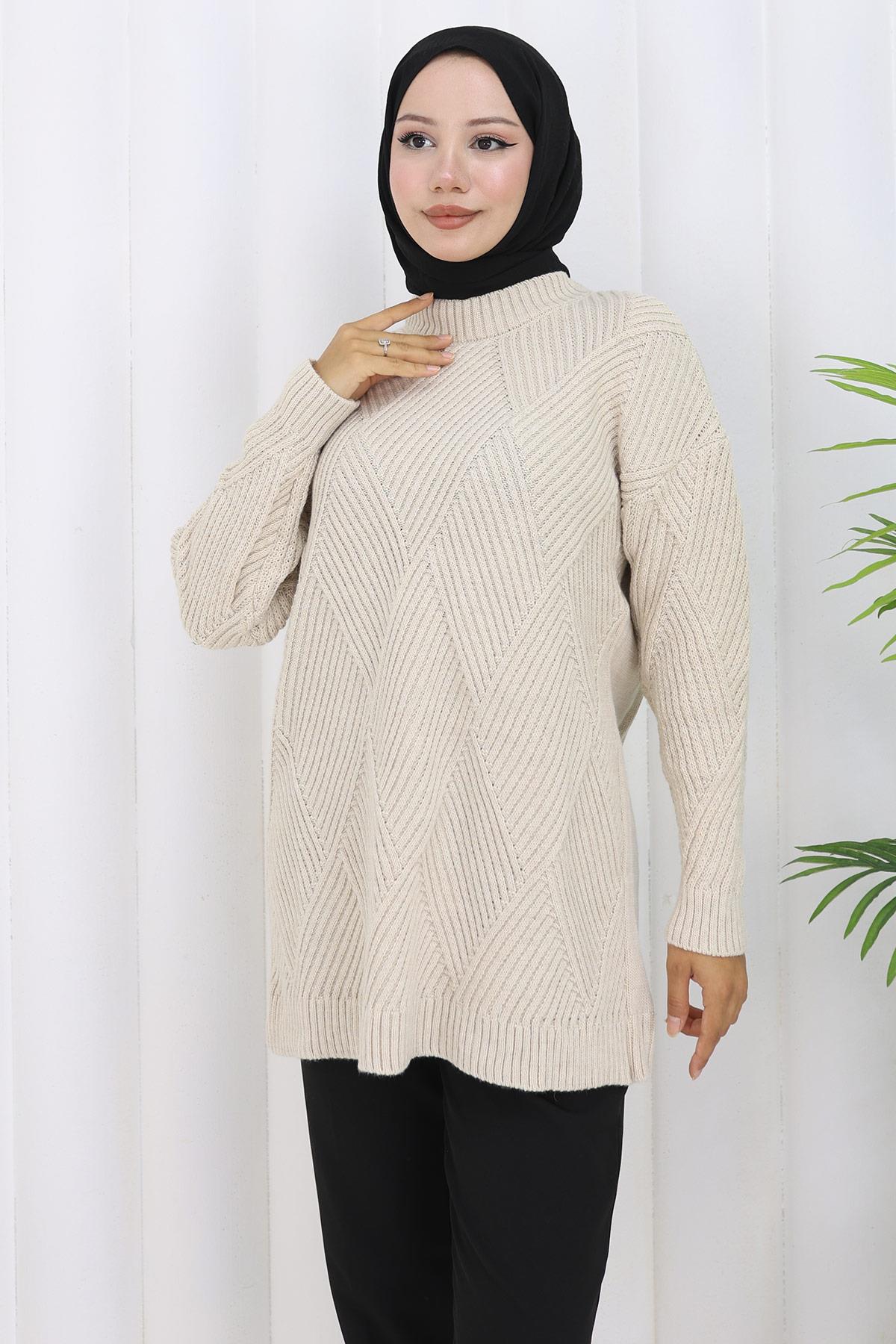 Bisiklet Yaka Baklava Desen Kazak Taş HM2836