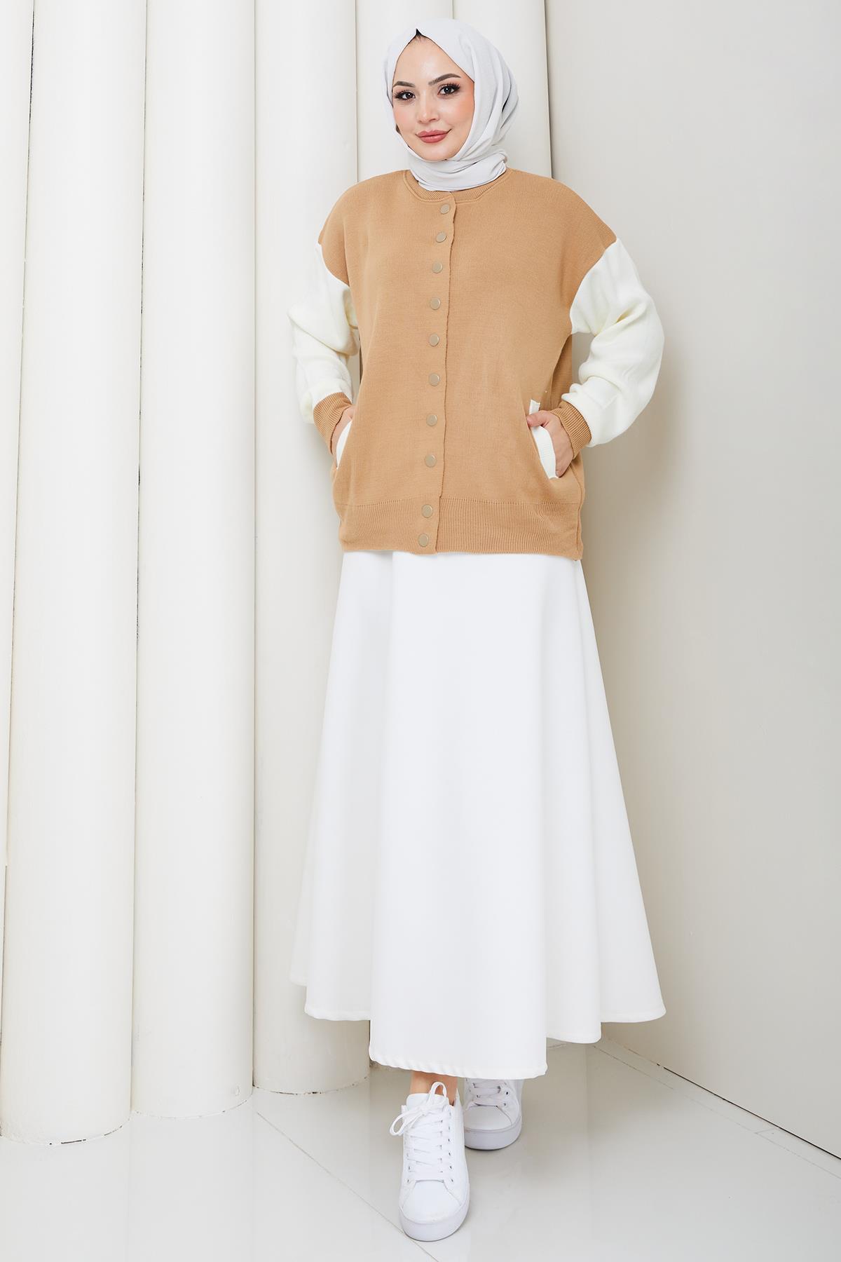 Bomber Yaka Triko Hırka Camel HM262615