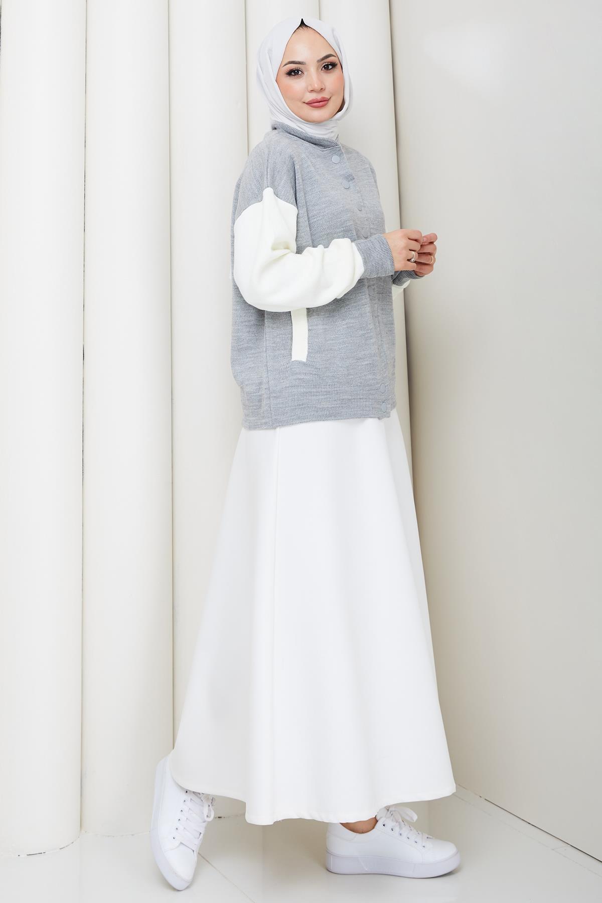Bomber Yaka Triko Hırka Gri HM262615