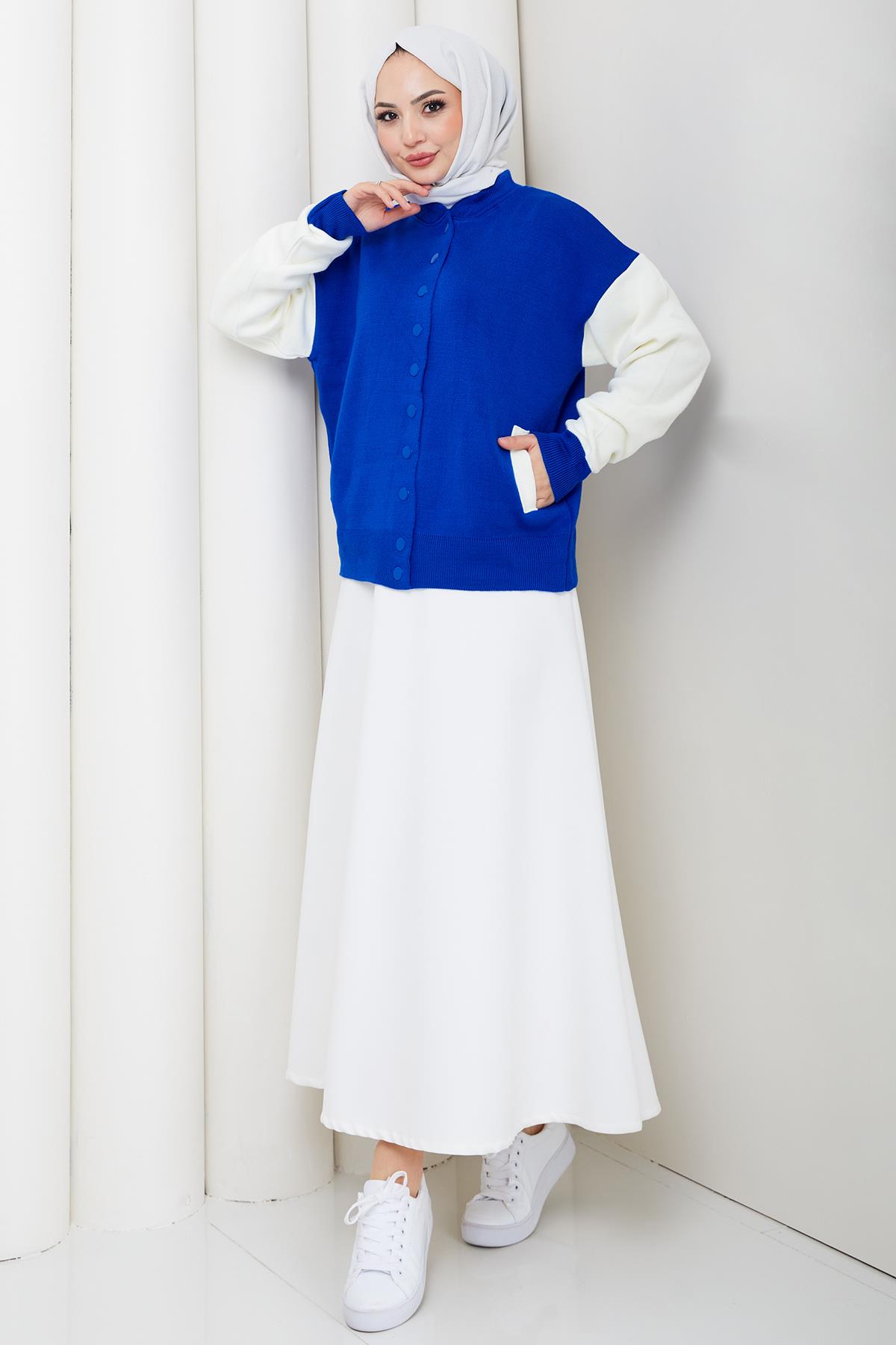 Bomber Yaka Triko Hırka Saks HM262615