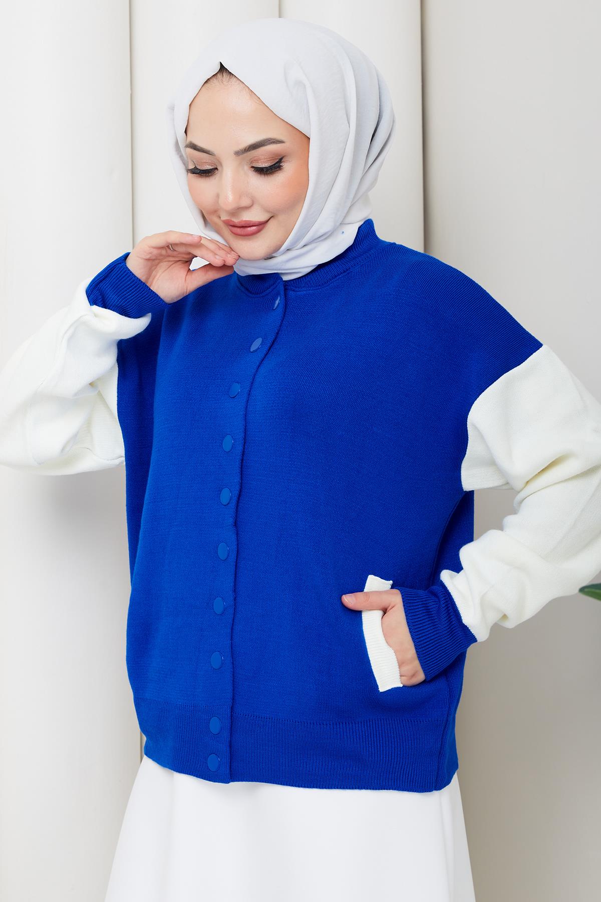 Bomber Yaka Triko Hırka Saks HM262615
