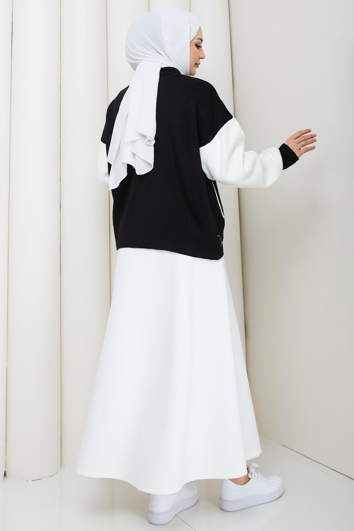 Bomber Yaka Triko Hırka Siyah HM262615
