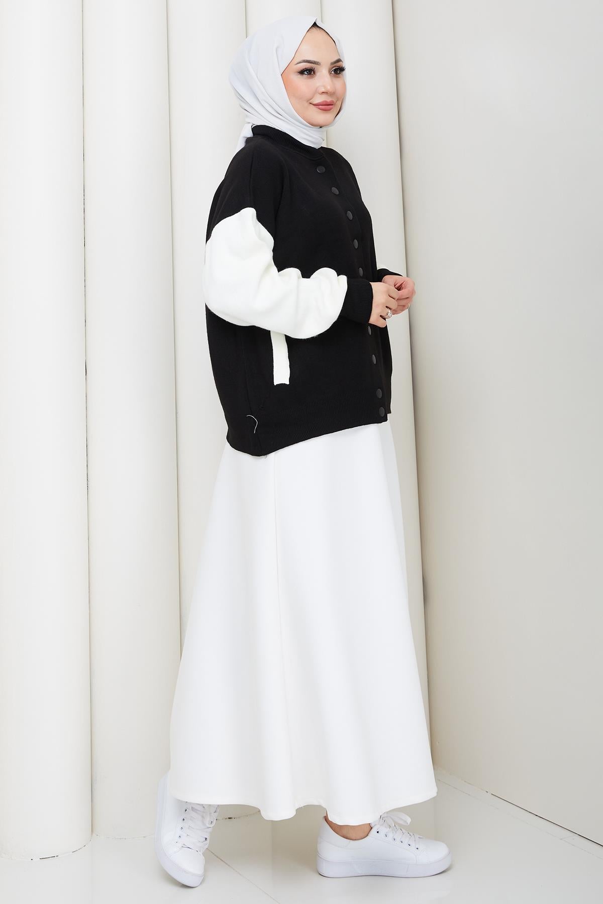 Bomber Yaka Triko Hırka Siyah HM262615