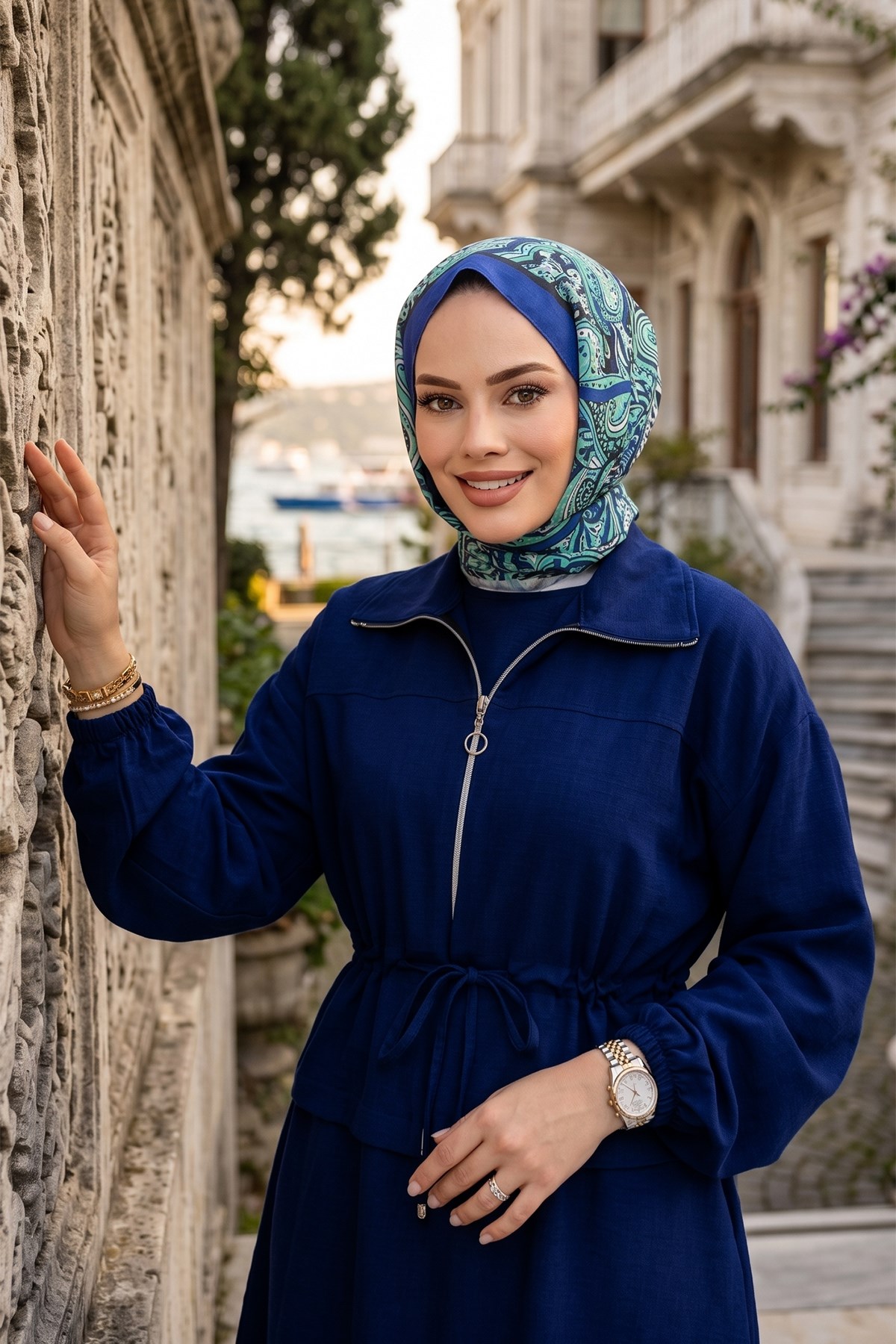 Ceketli Kolsuz Elbiseli İkili Takım Lacivert HM2922