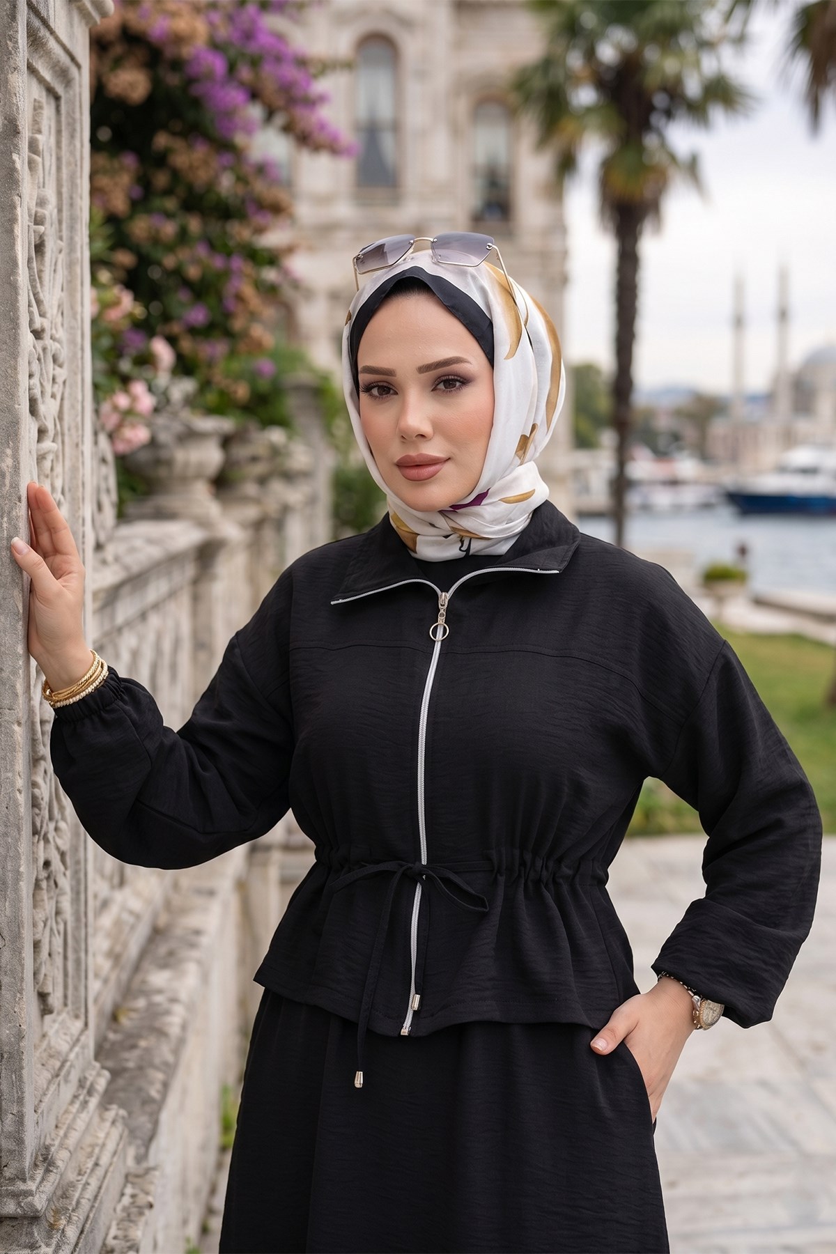 Ceketli Kolsuz Elbiseli İkili Takım Siyah HM2922