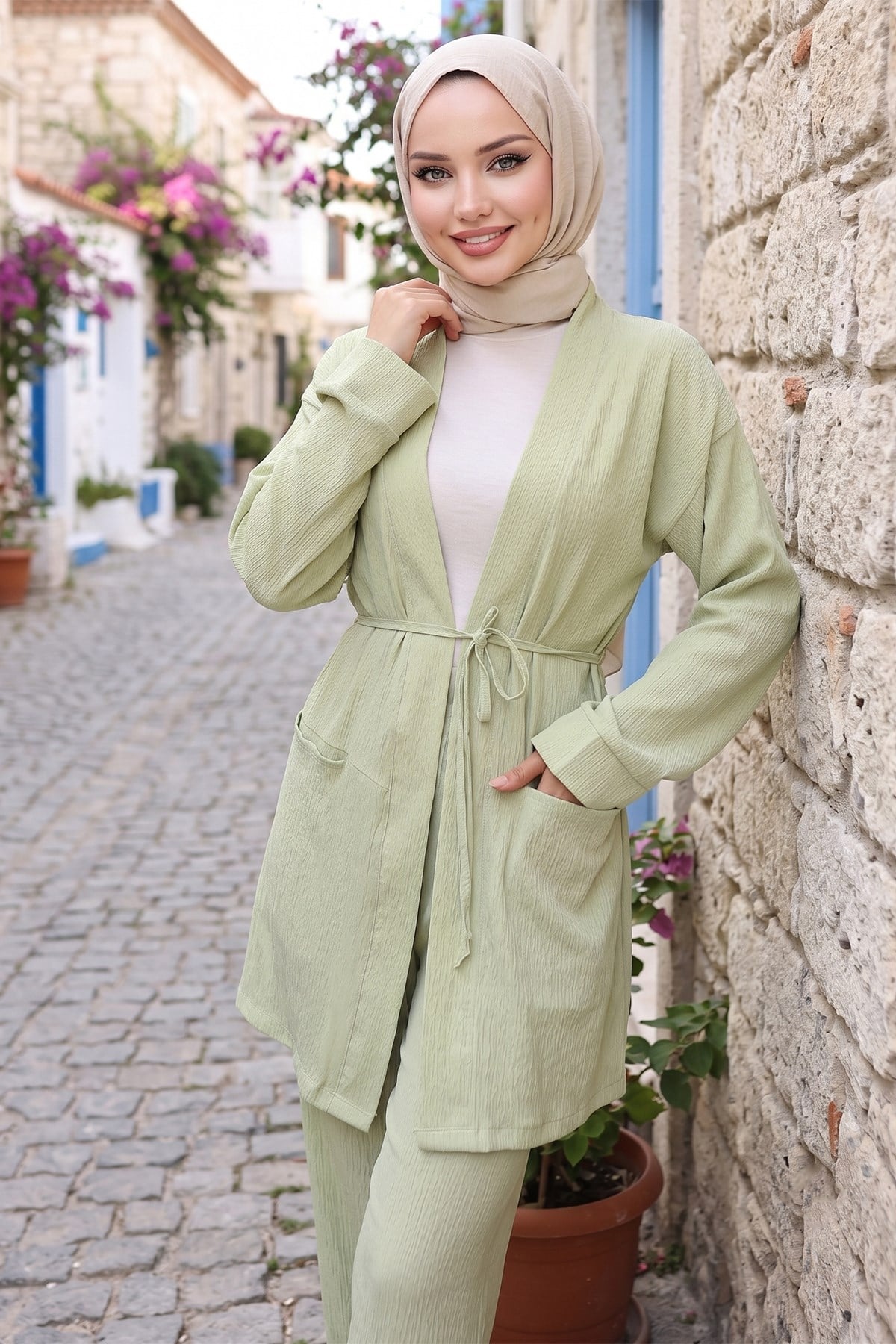 Cepli Bağlamalı Kimonolu İkili Takım Mint HM2941