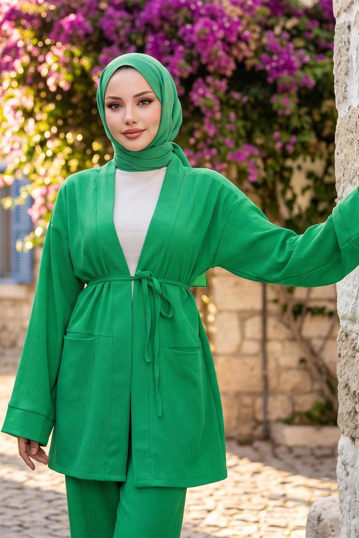 Cepli Bağlamalı Kimonolu İkili Takım Yeşil HM2941