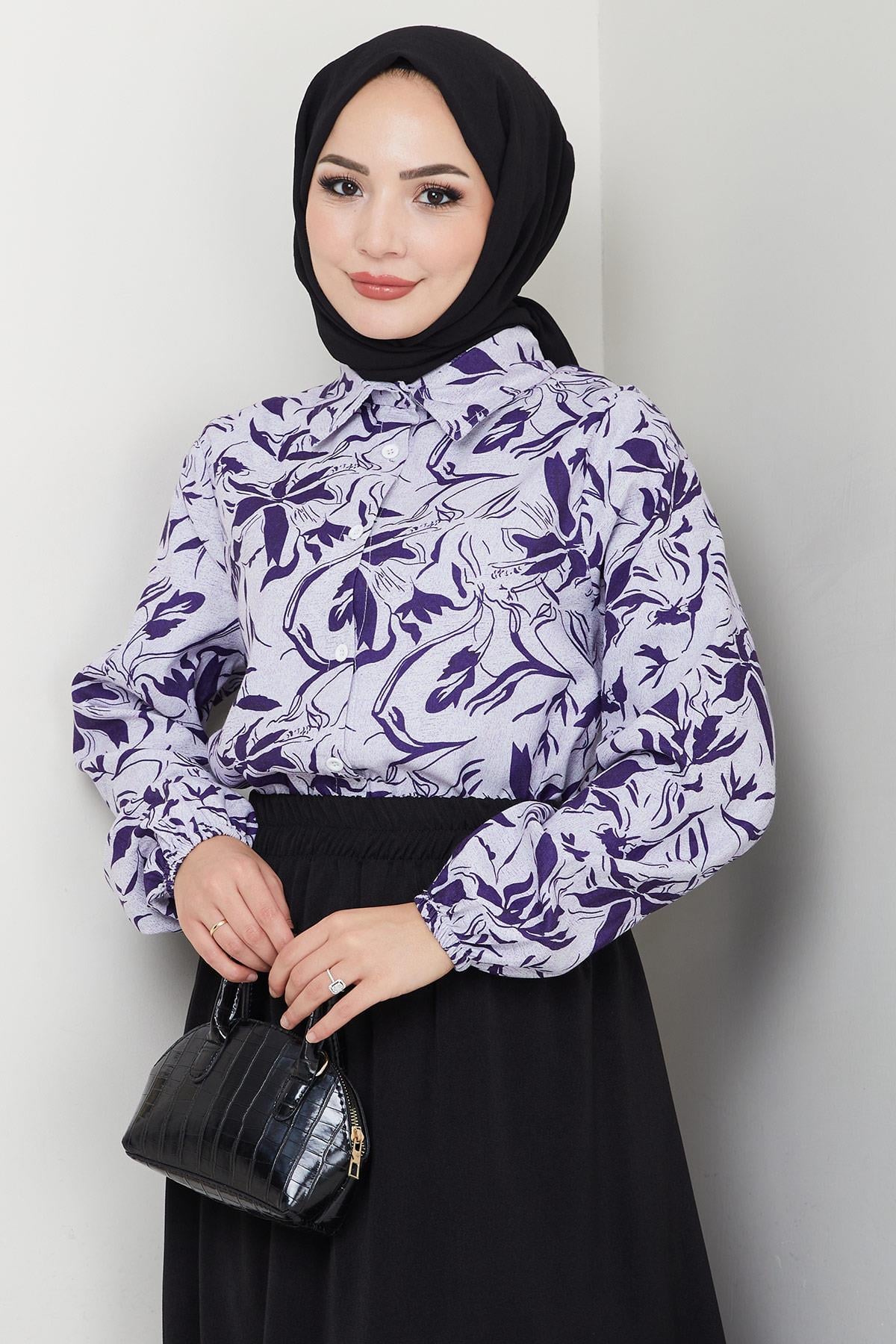 Çiçek Desenli Etekli Takım Mor HM2739