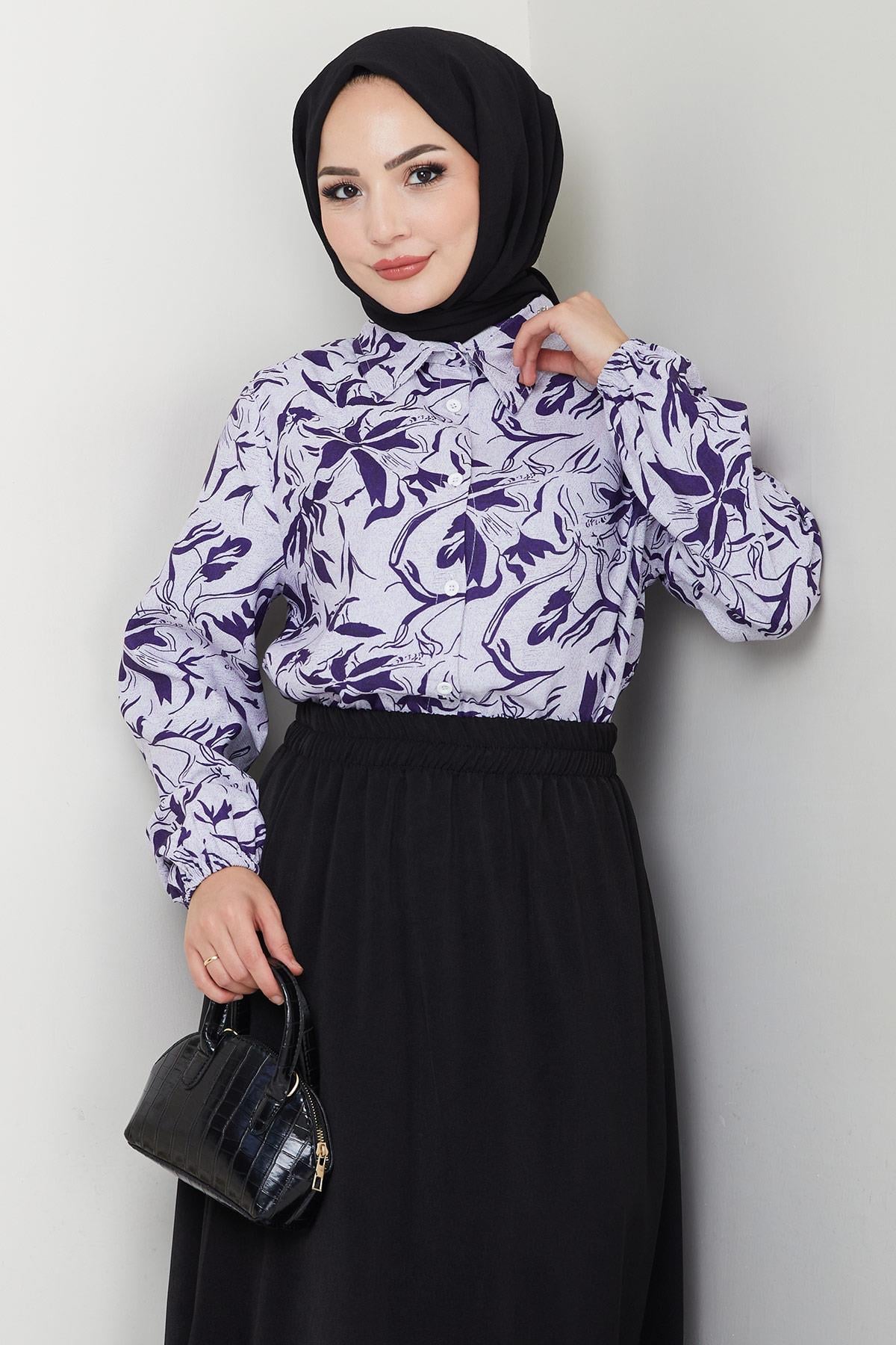 Çiçek Desenli Etekli Takım Mor HM2739