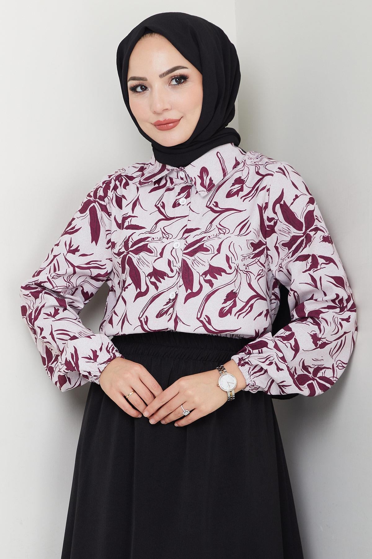 Çiçek Desenli Etekli Takım Mürdüm HM2739