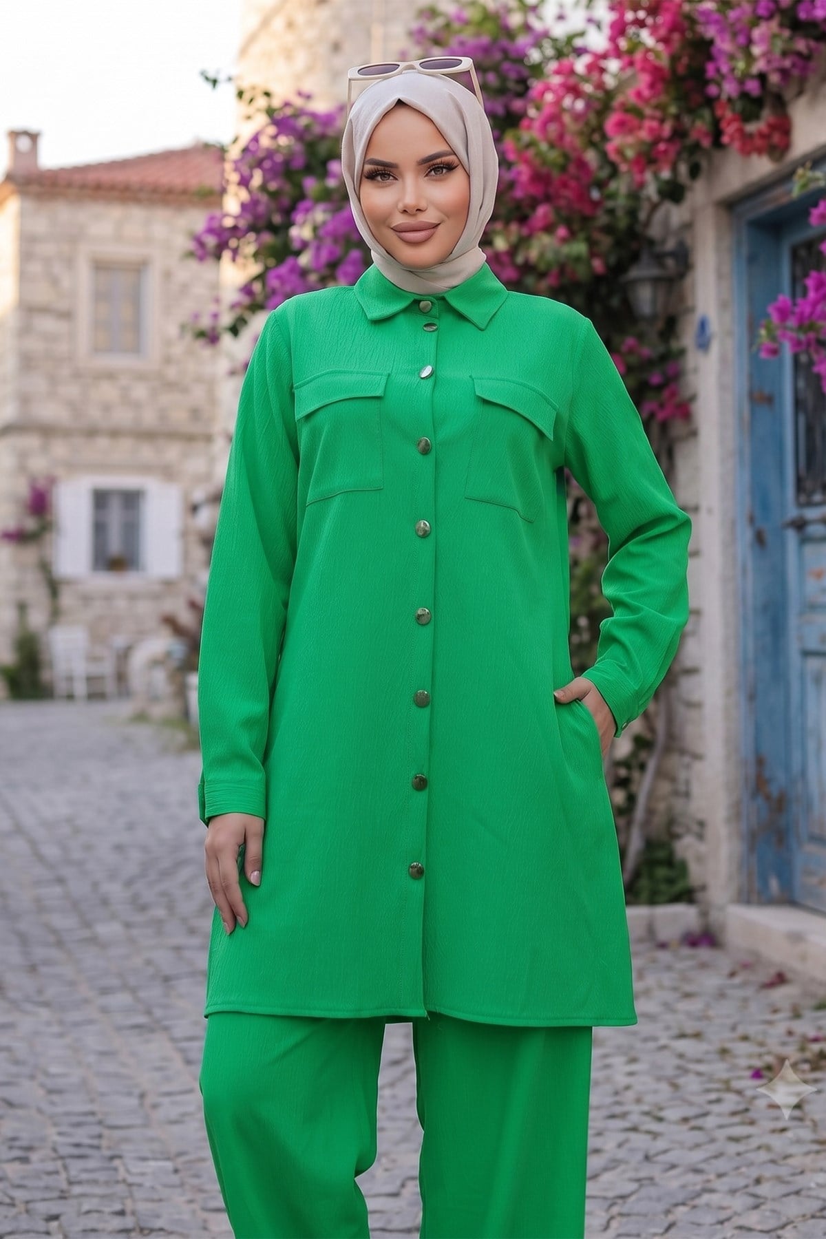 Çift Cepli Gömlekli İkili Takım Yeşil HM2685