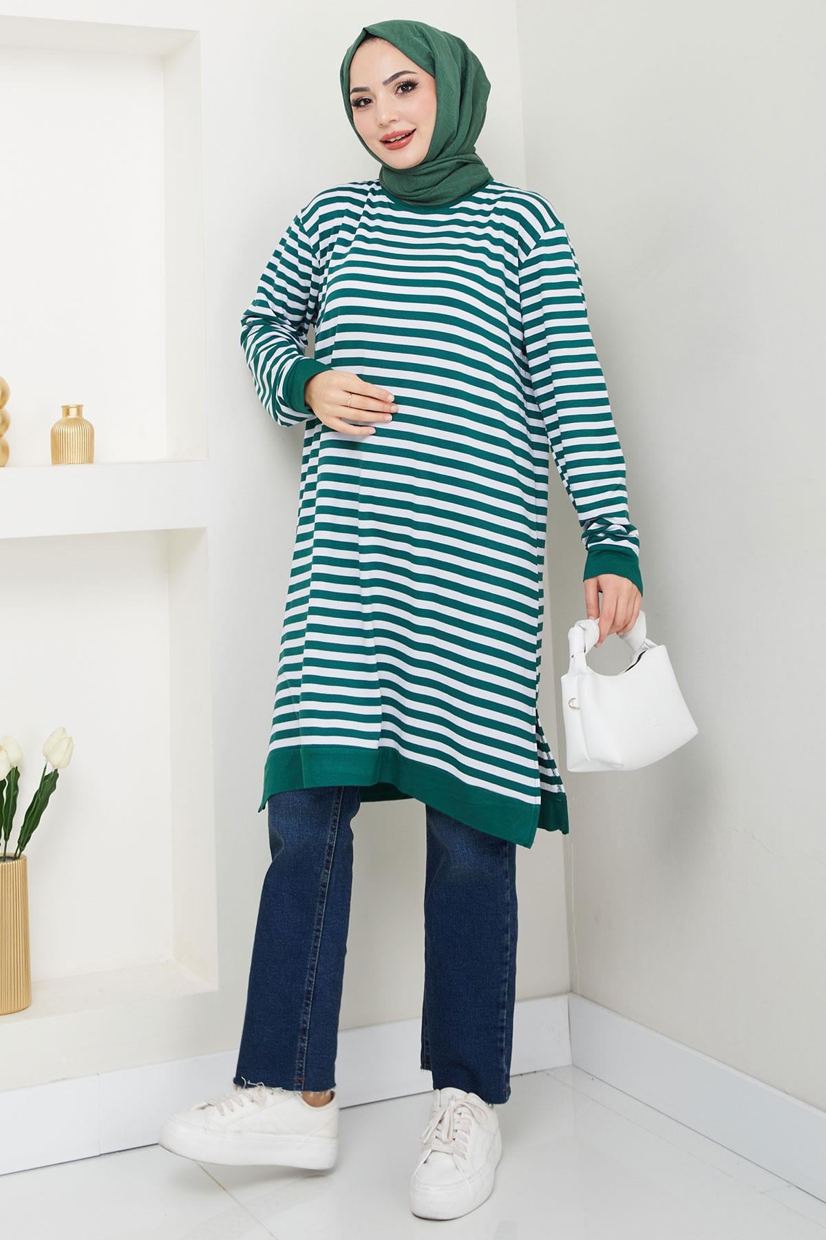 Çizgili Penye Tunik Zümrüt HM2418