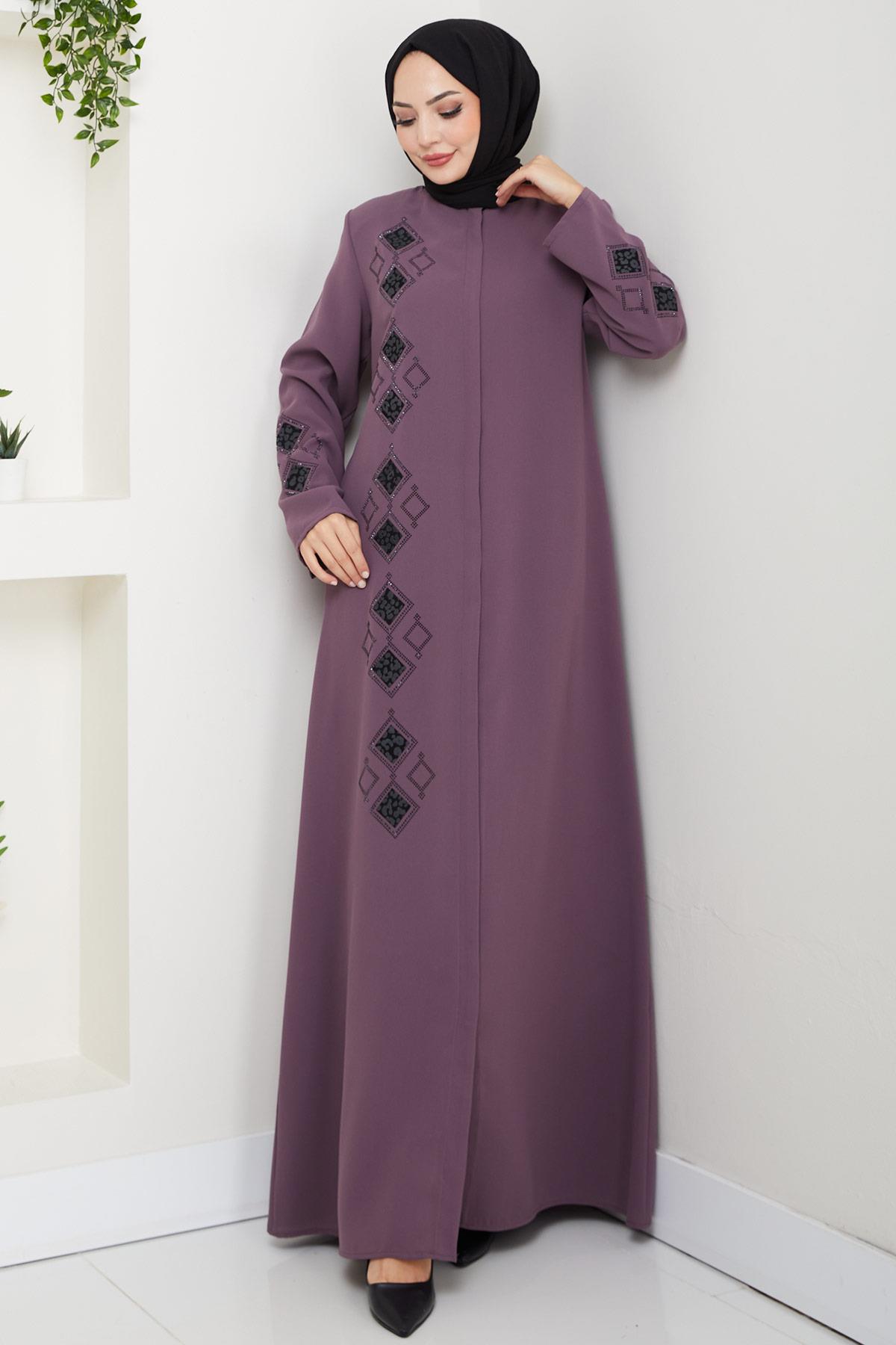 Deri İşlemeli Ferace Gül Kurusu HM2849