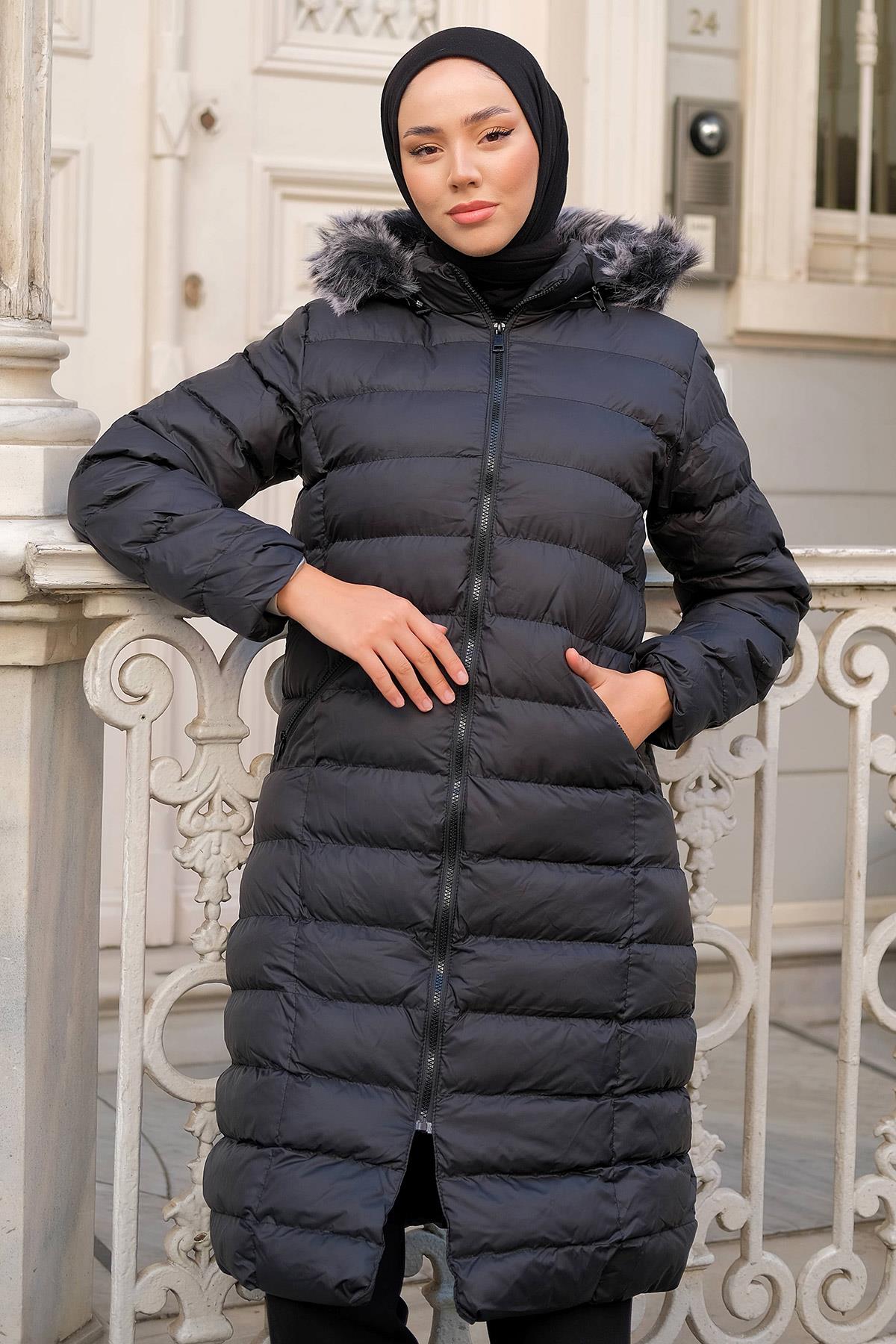 Dolumlu Şişme Mont Siyah HM2294