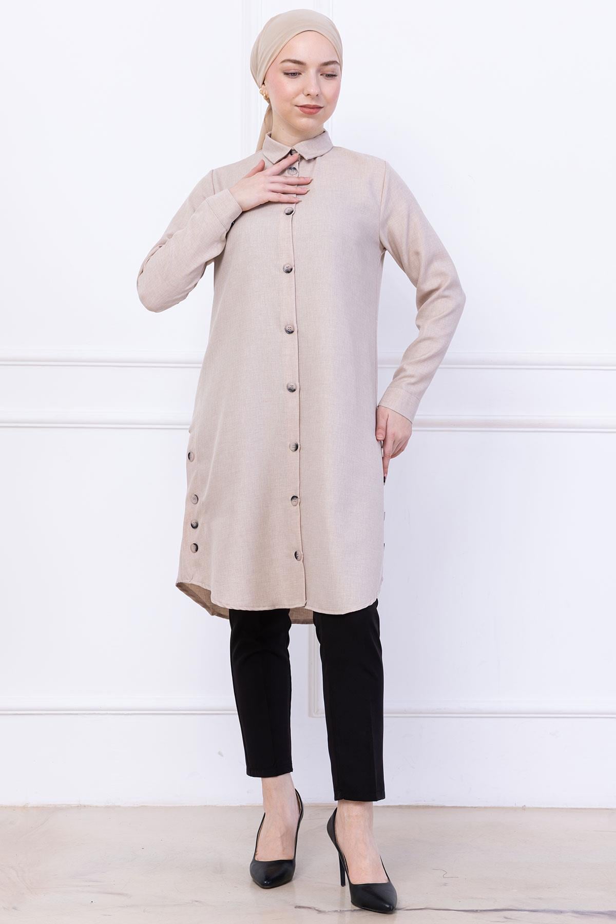Düğme Detaylı Tunik Bej HM2737