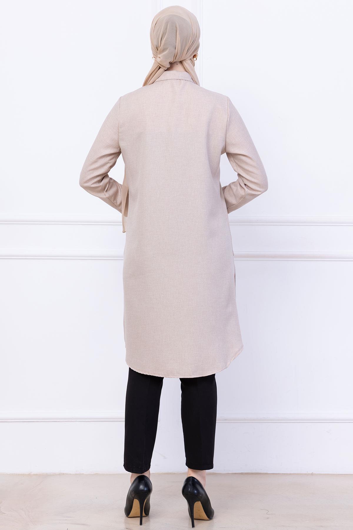 Düğme Detaylı Tunik Bej HM2737