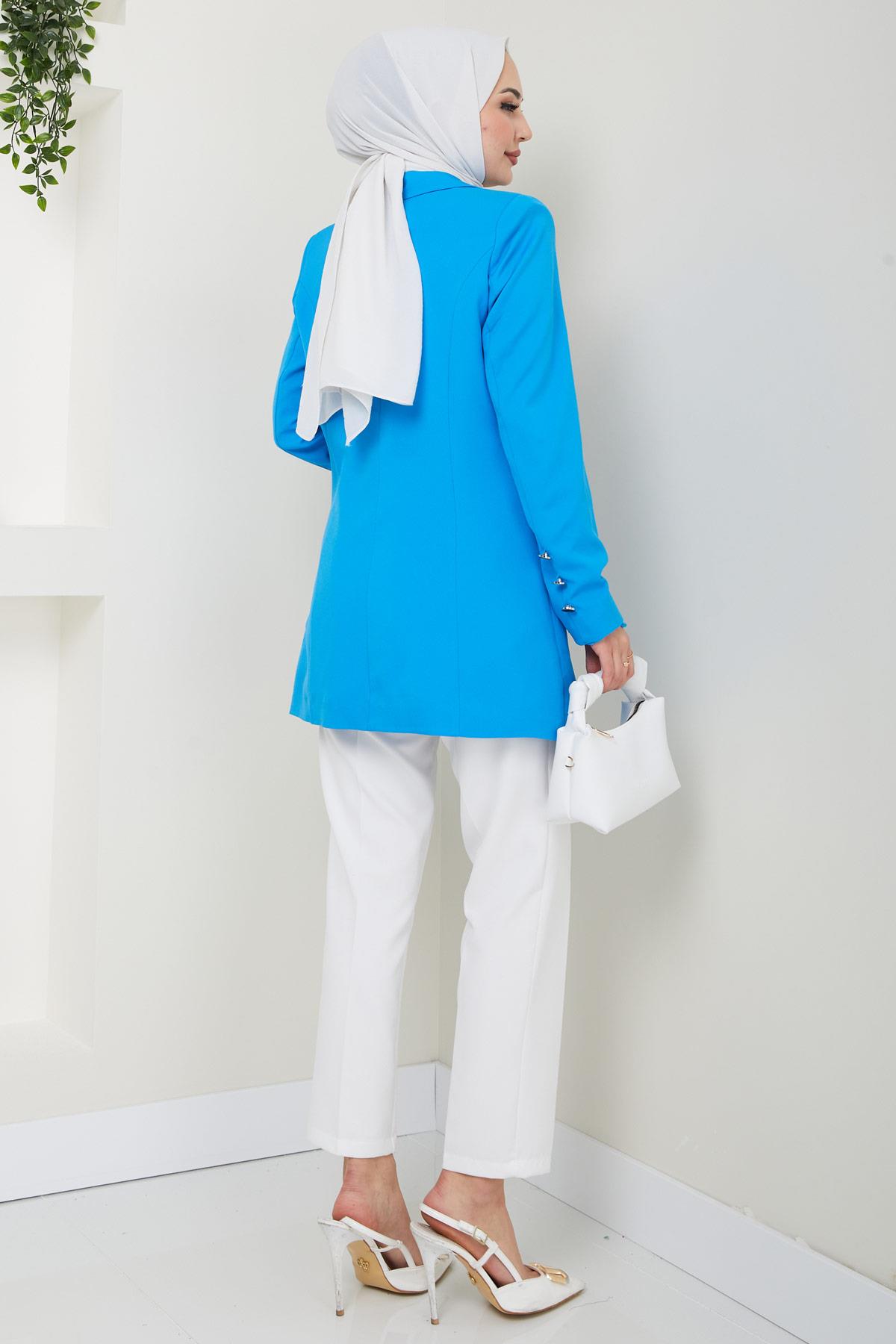 Düğmeli Blazer Ceket Mavi HM2433