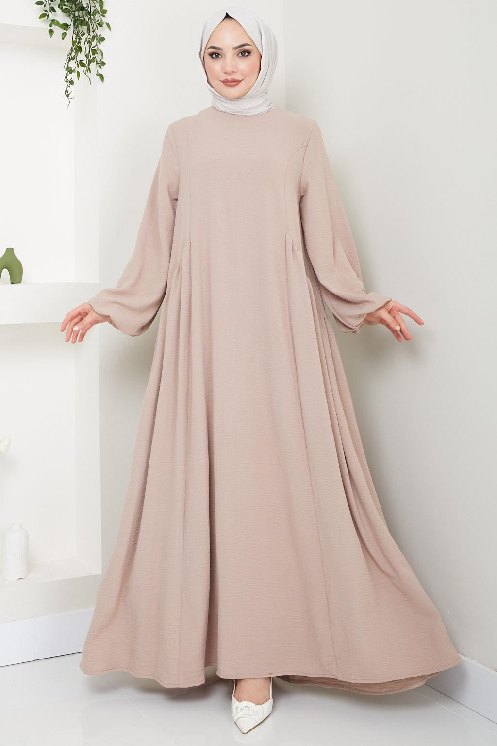 Eva Ayrobin Tesettür Elbise Bej HM2454