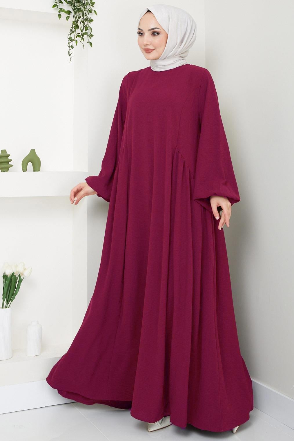 Eva Ayrobin Tesettür Elbise Bordo HM2454