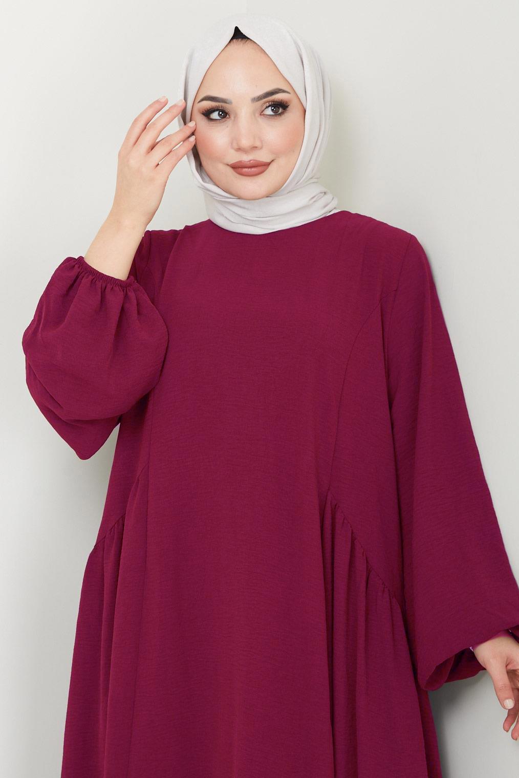 Eva Ayrobin Tesettür Elbise Bordo HM2454