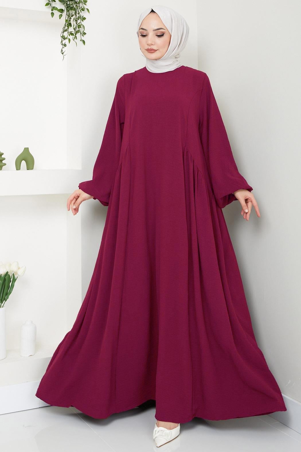 Eva Ayrobin Tesettür Elbise Bordo HM2454