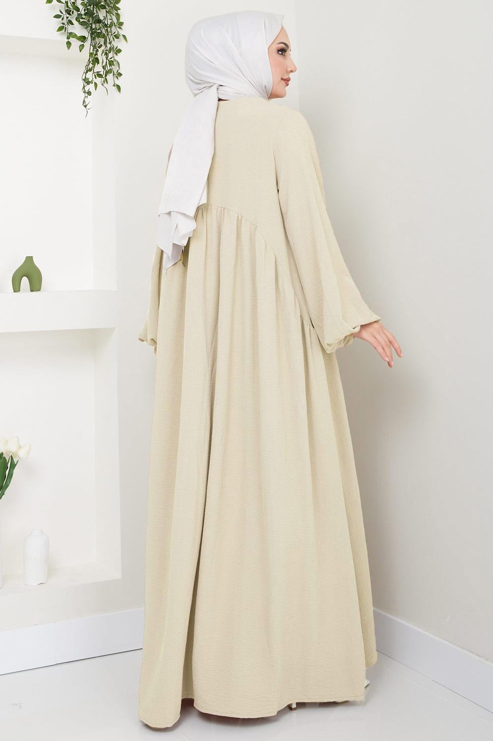 Eva Ayrobin Tesettür Elbise Krem HM2454