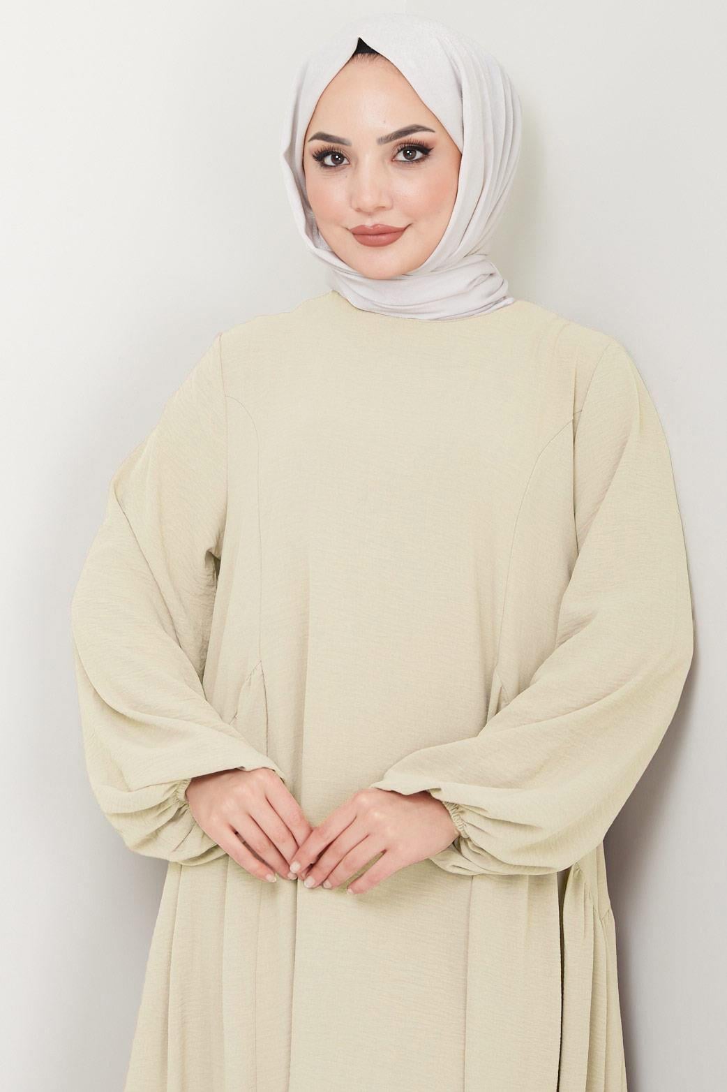 Eva Ayrobin Tesettür Elbise Krem HM2454