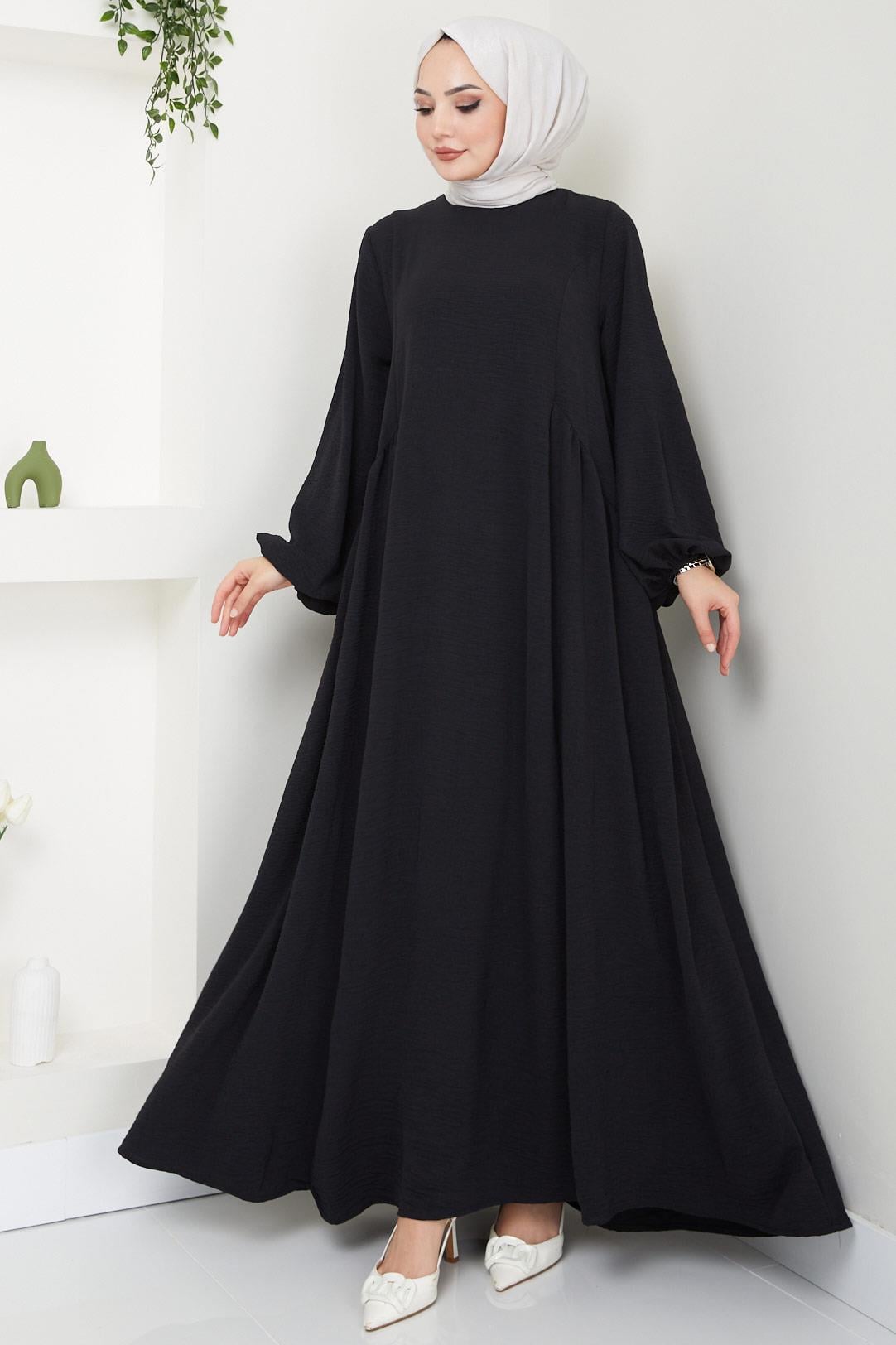 Eva Ayrobin Tesettür Elbise Siyah HM2454