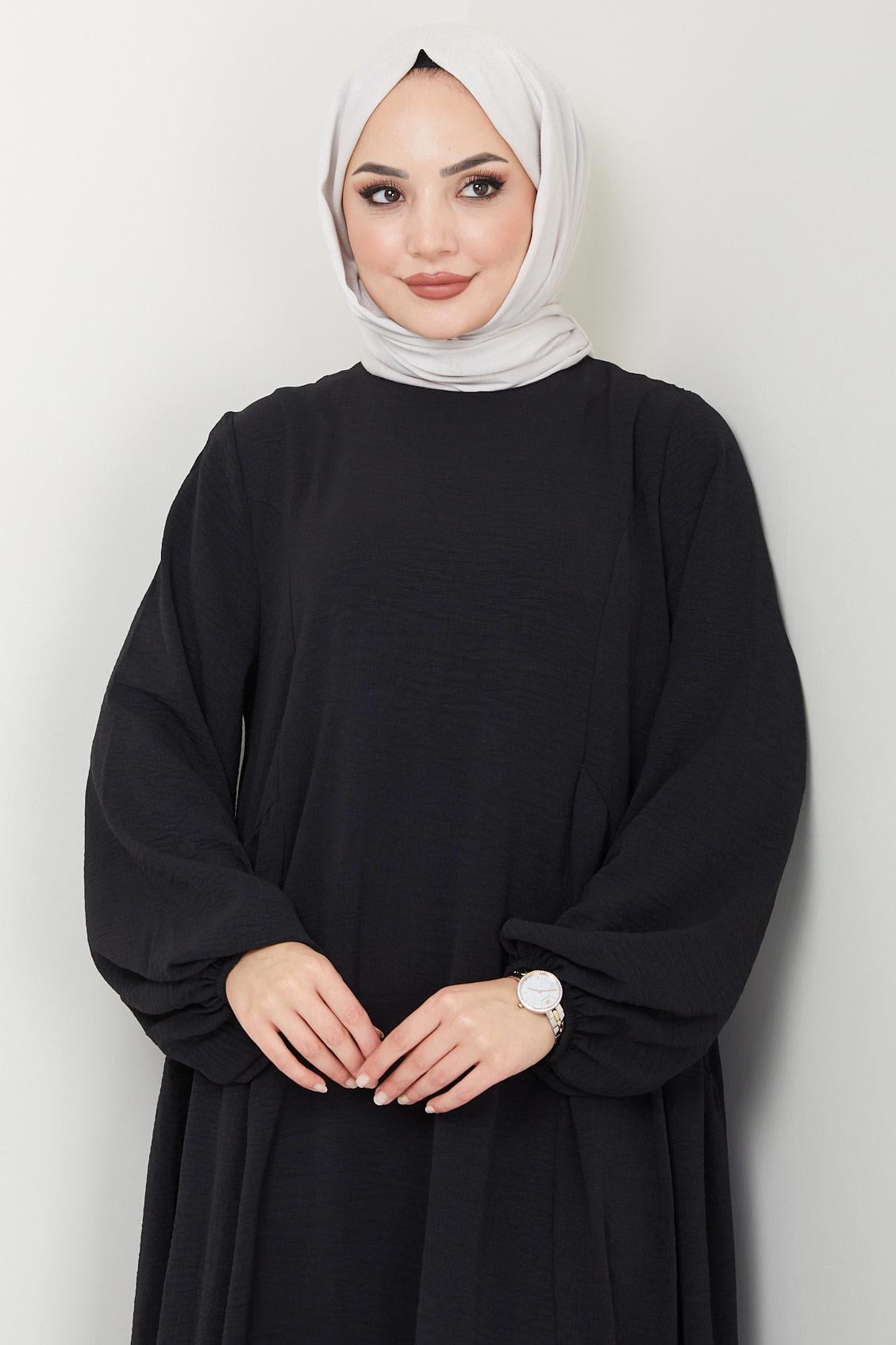 Eva Ayrobin Tesettür Elbise Siyah HM2454