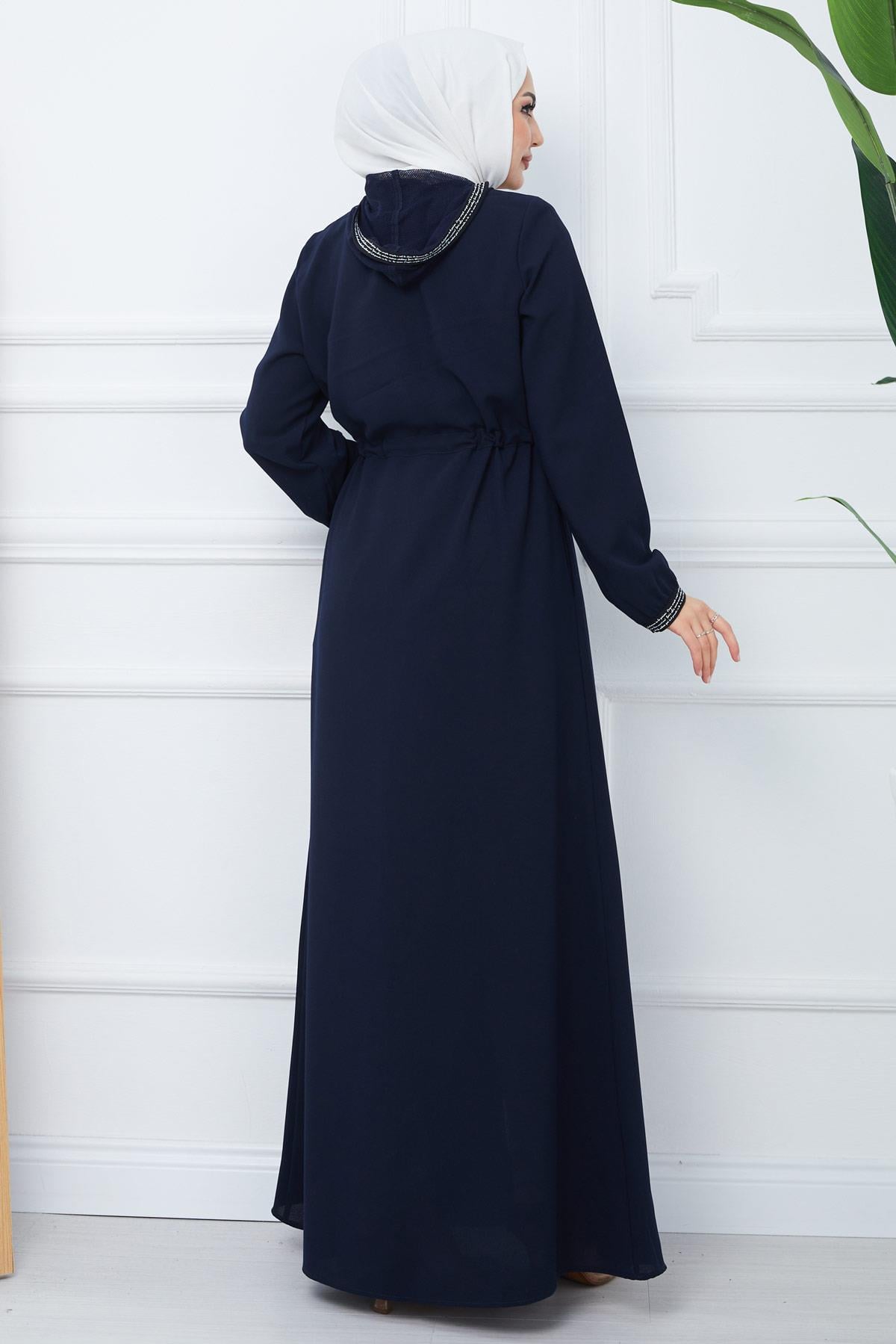 File Kapşonlu Bağlamalı Ferace Lacivert HM2360