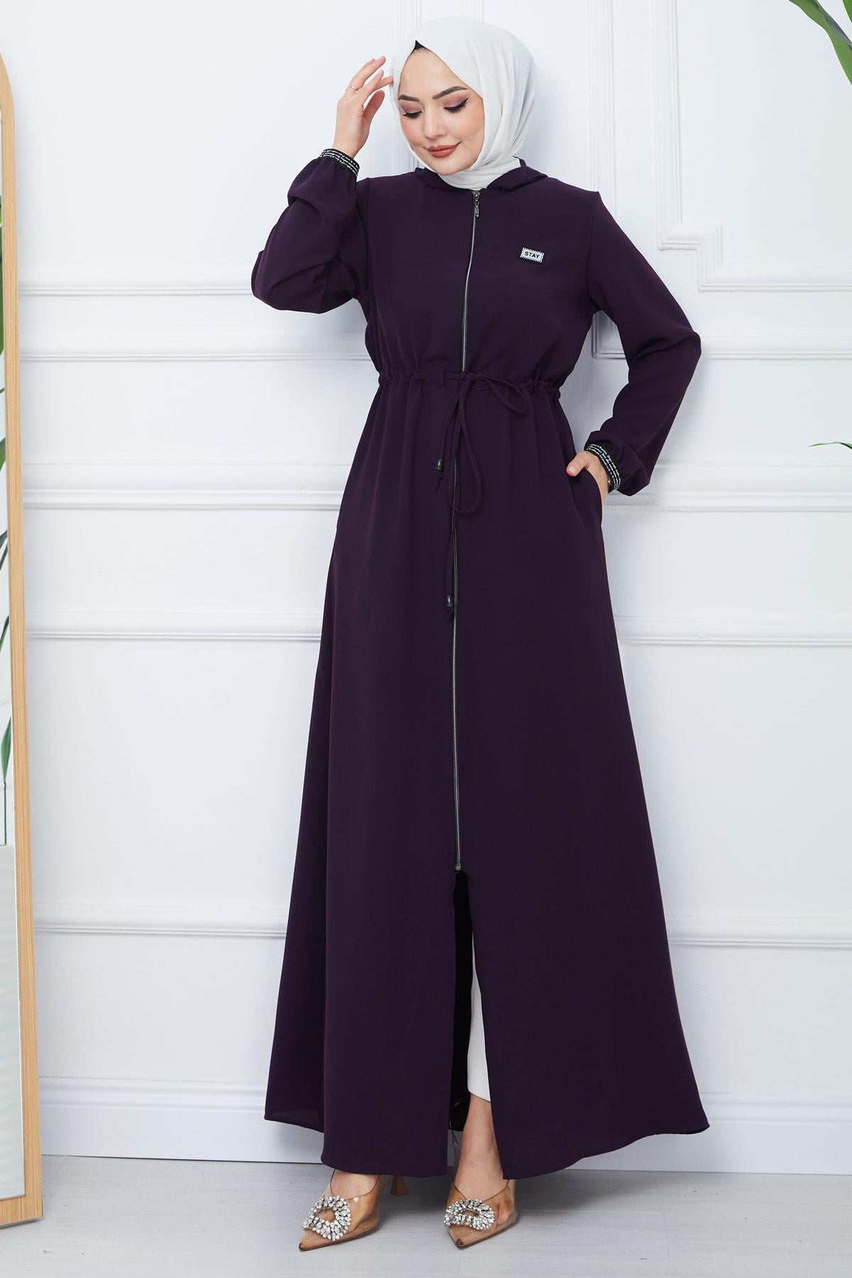 File Kapşonlu Bağlamalı Ferace Mürdüm HM2360