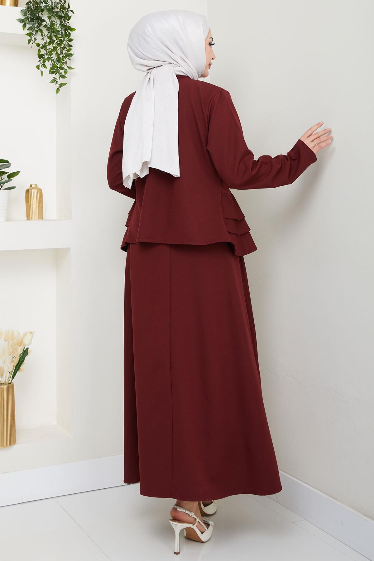 Fırfırlı Etekli Takım Bordo HM2722