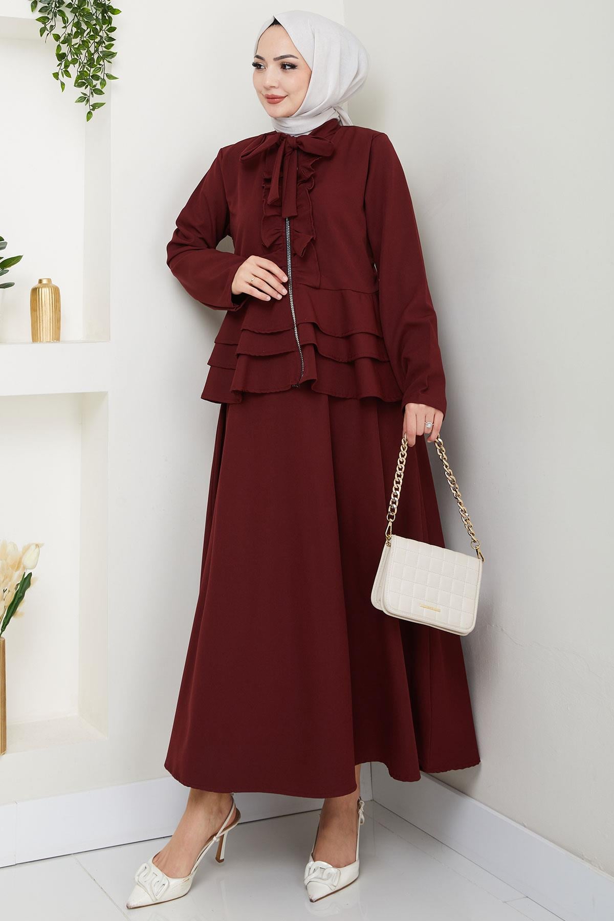 Fırfırlı Etekli Takım Bordo HM2722