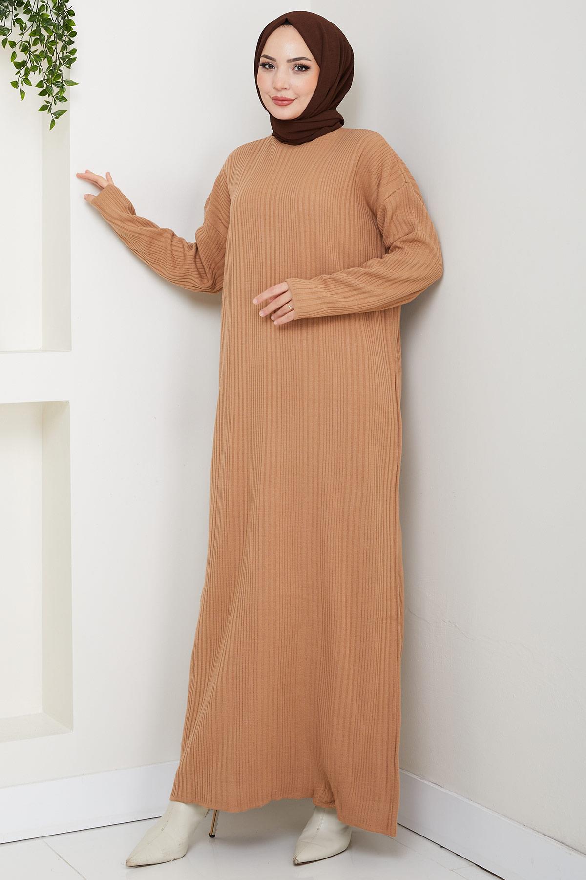Fitilli Triko Elbise Camel HM2247