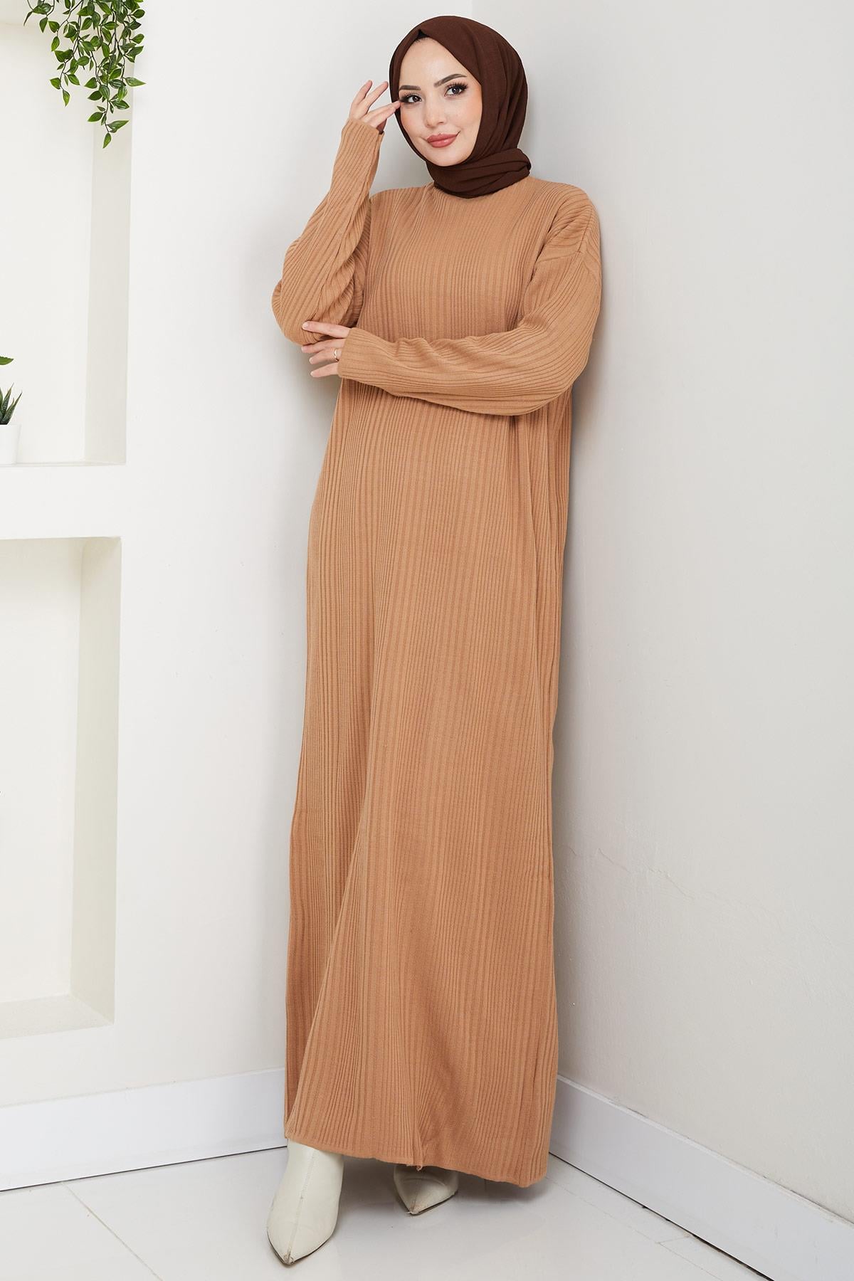 Fitilli Triko Elbise Camel HM2247