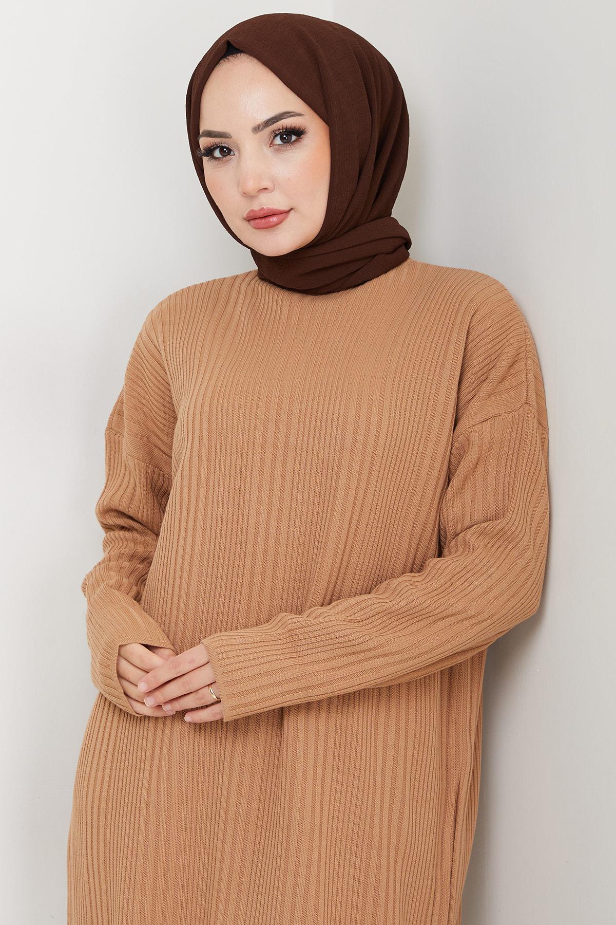 Fitilli Triko Elbise Camel HM2247