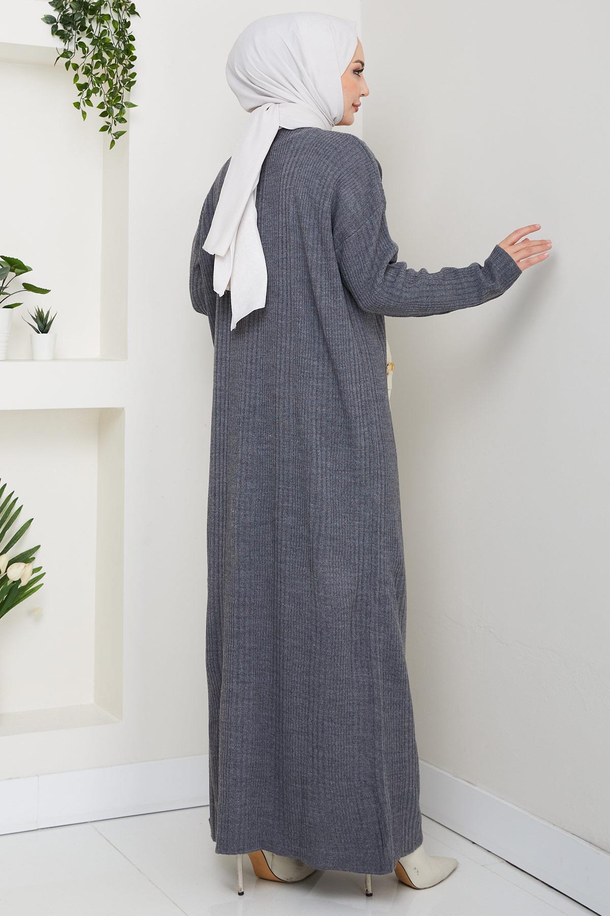 Fitilli Triko Elbise Füme HM2247