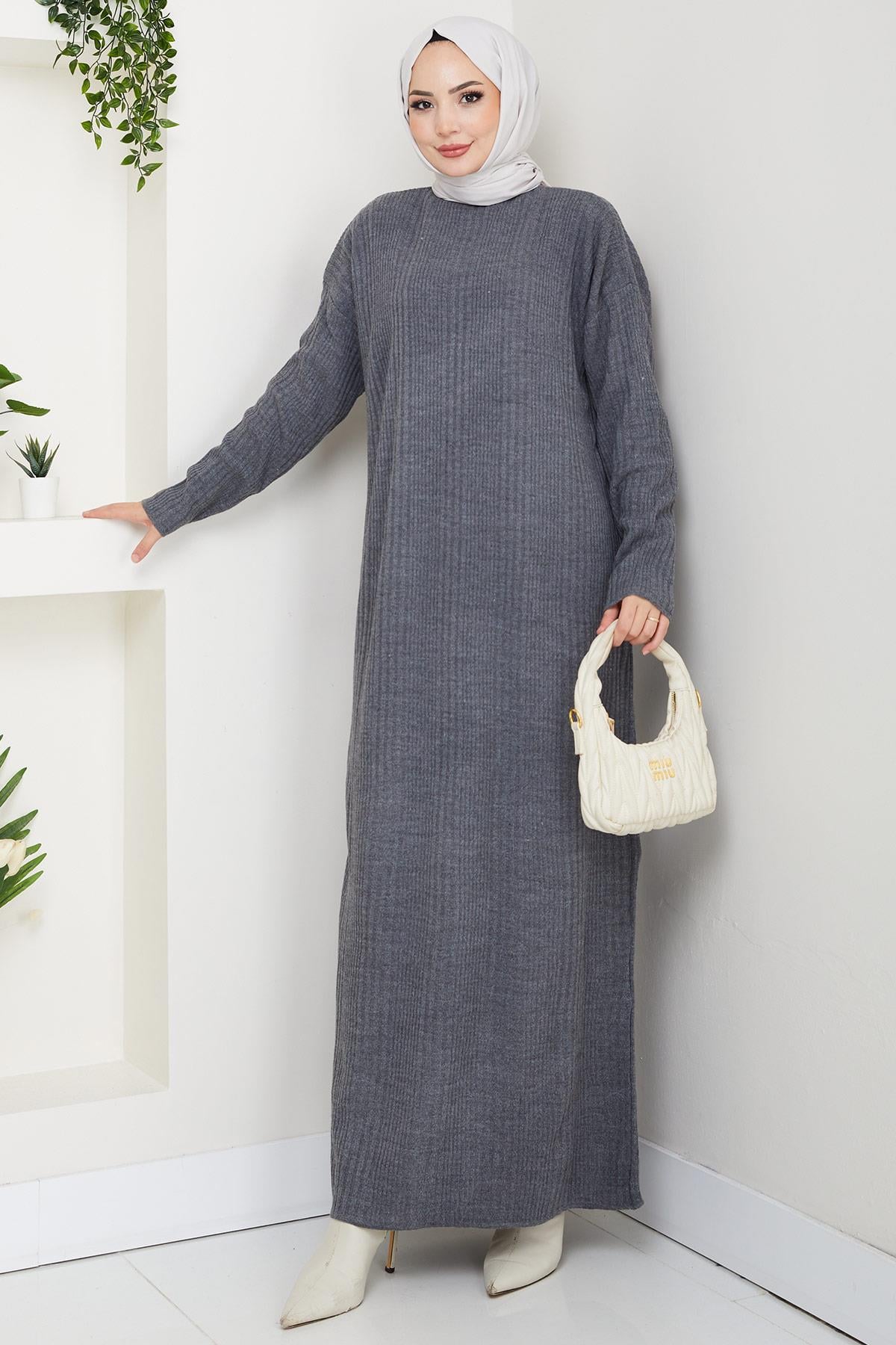 Fitilli Triko Elbise Füme HM2247
