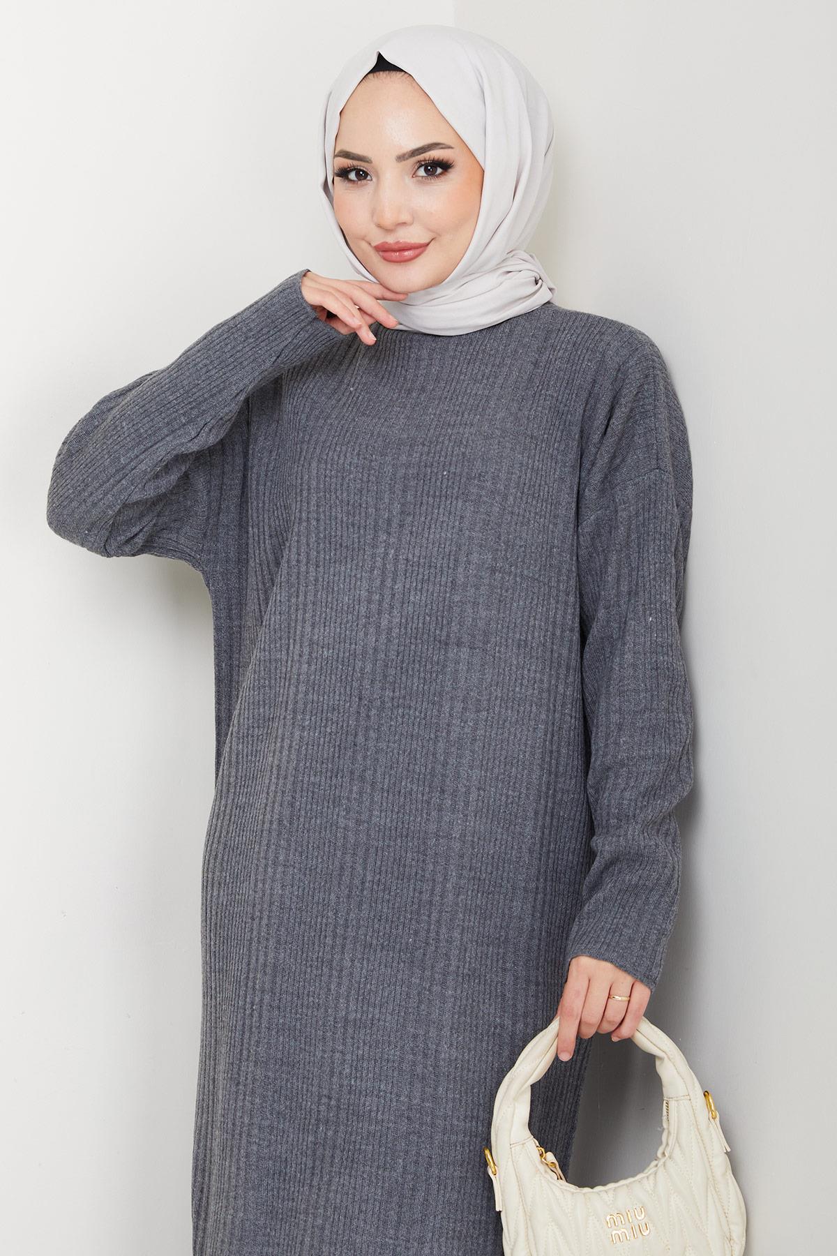 Fitilli Triko Elbise Füme HM2247