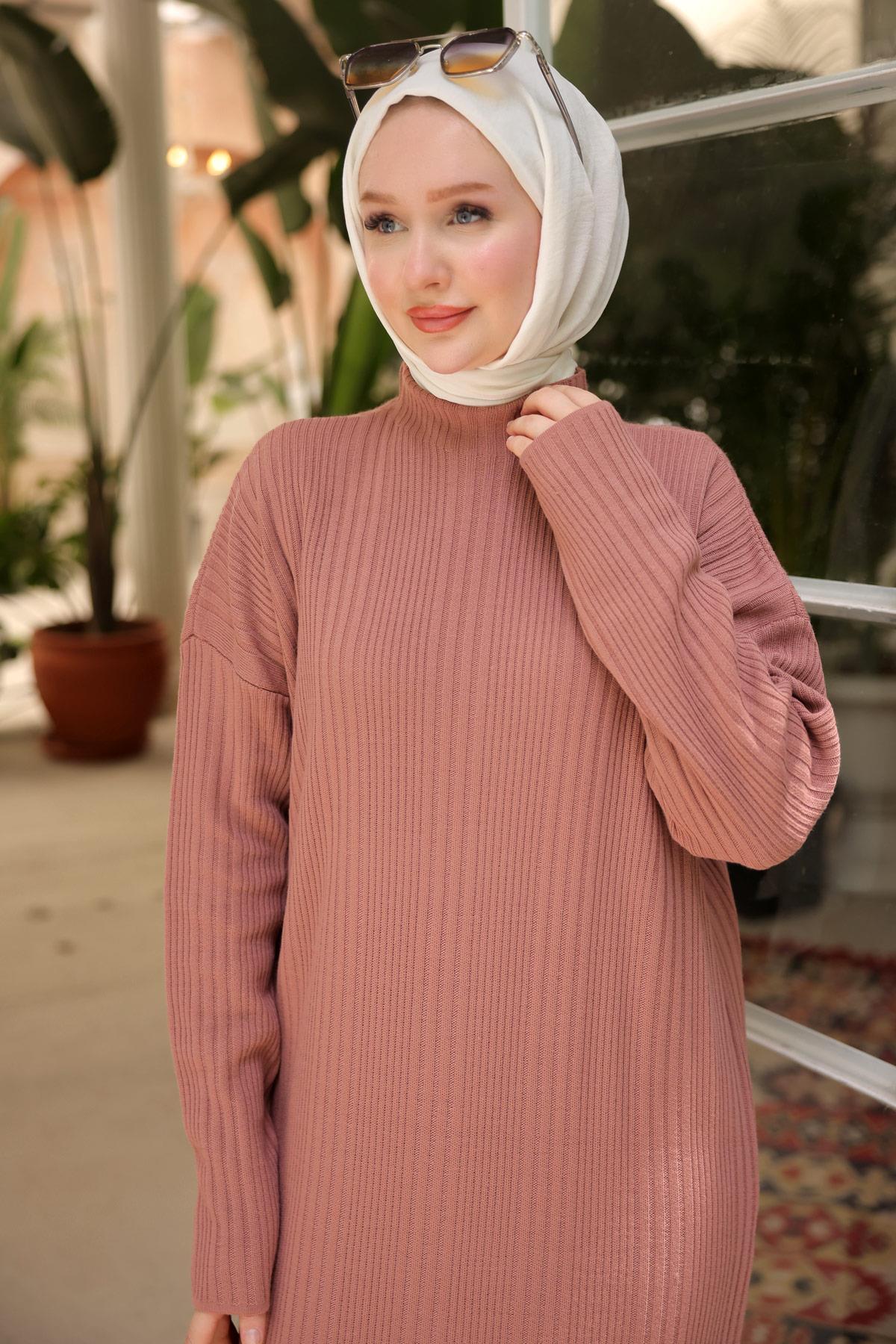 Fitilli Triko Elbise Gül Kurusu HM2247