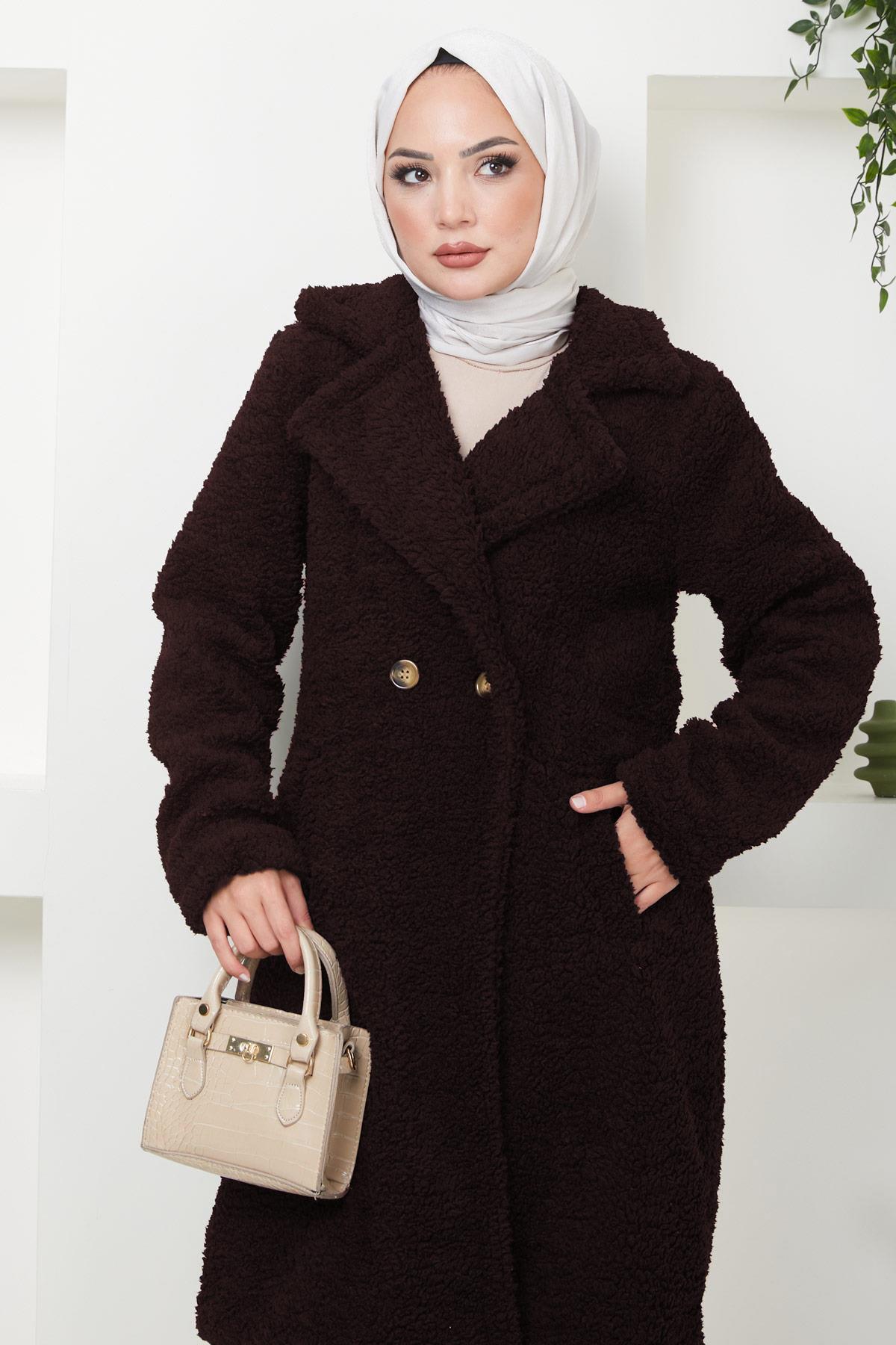 Fleto Cepli Peluş Mont Kahverengi HM2506