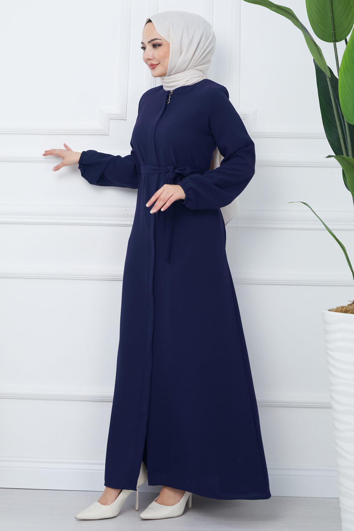 Gizli Patlı Kuşaklı Ferace Lacivert HM2361