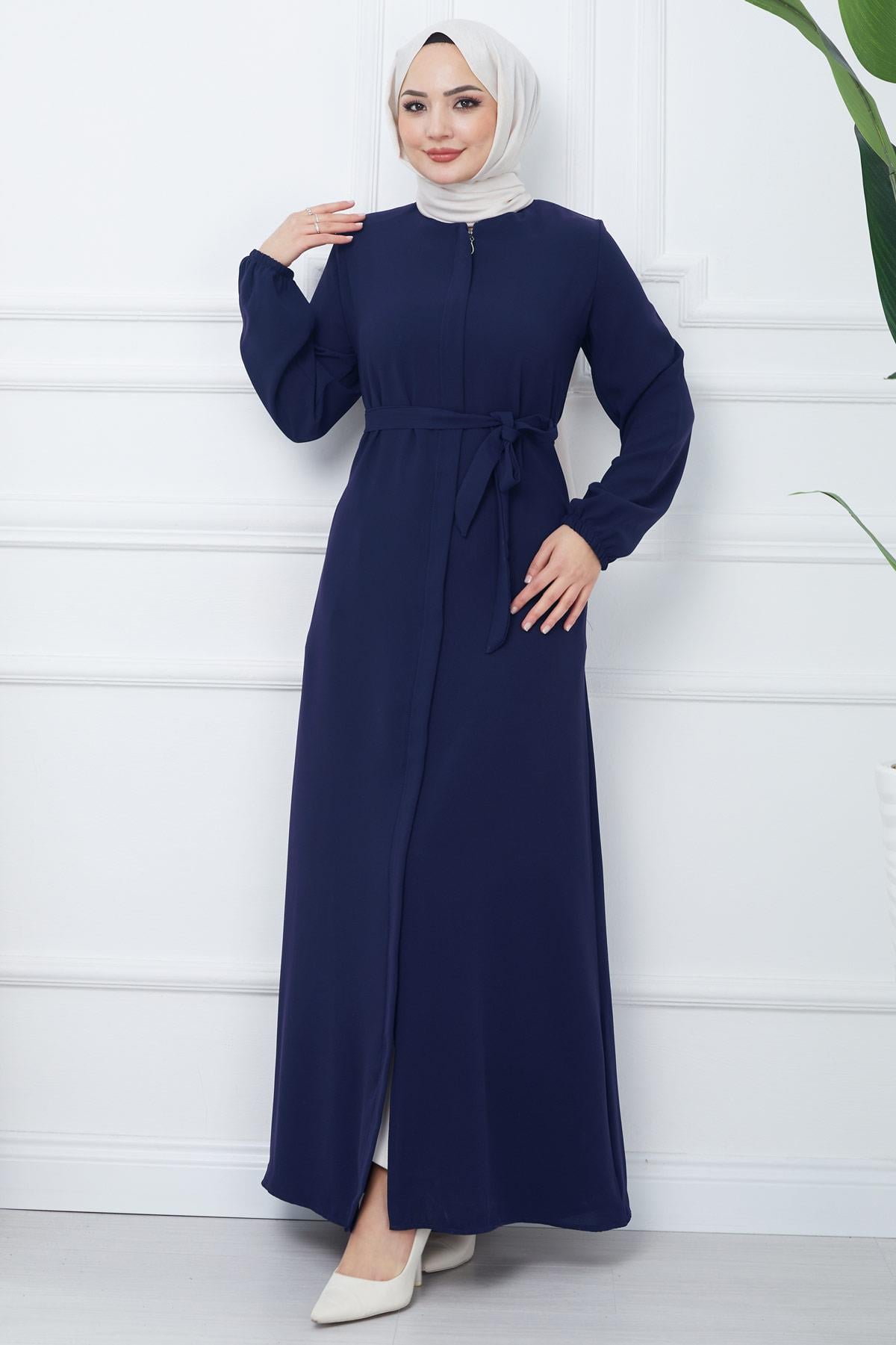 Gizli Patlı Kuşaklı Ferace Lacivert HM2361