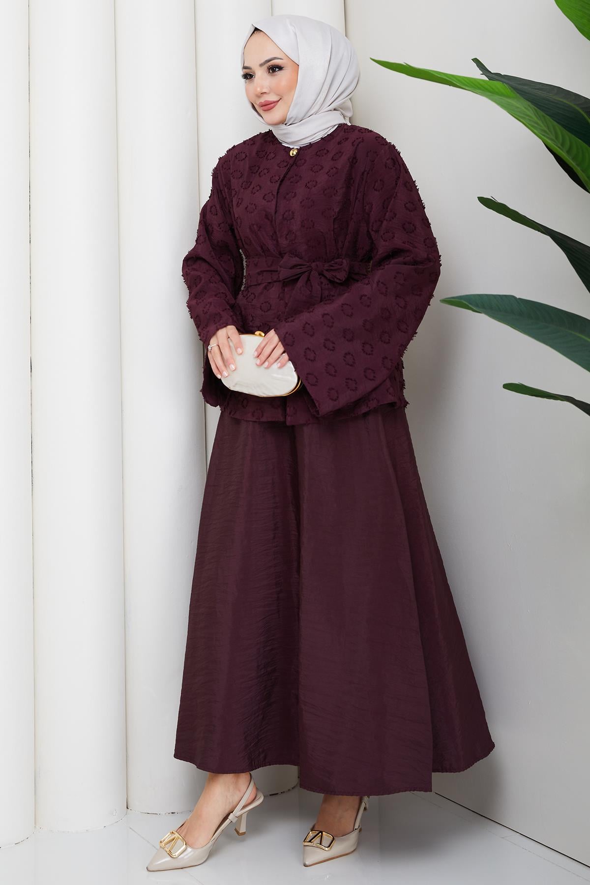 Halka Desen Kabartmalı İkili Takım Bordo HM2881