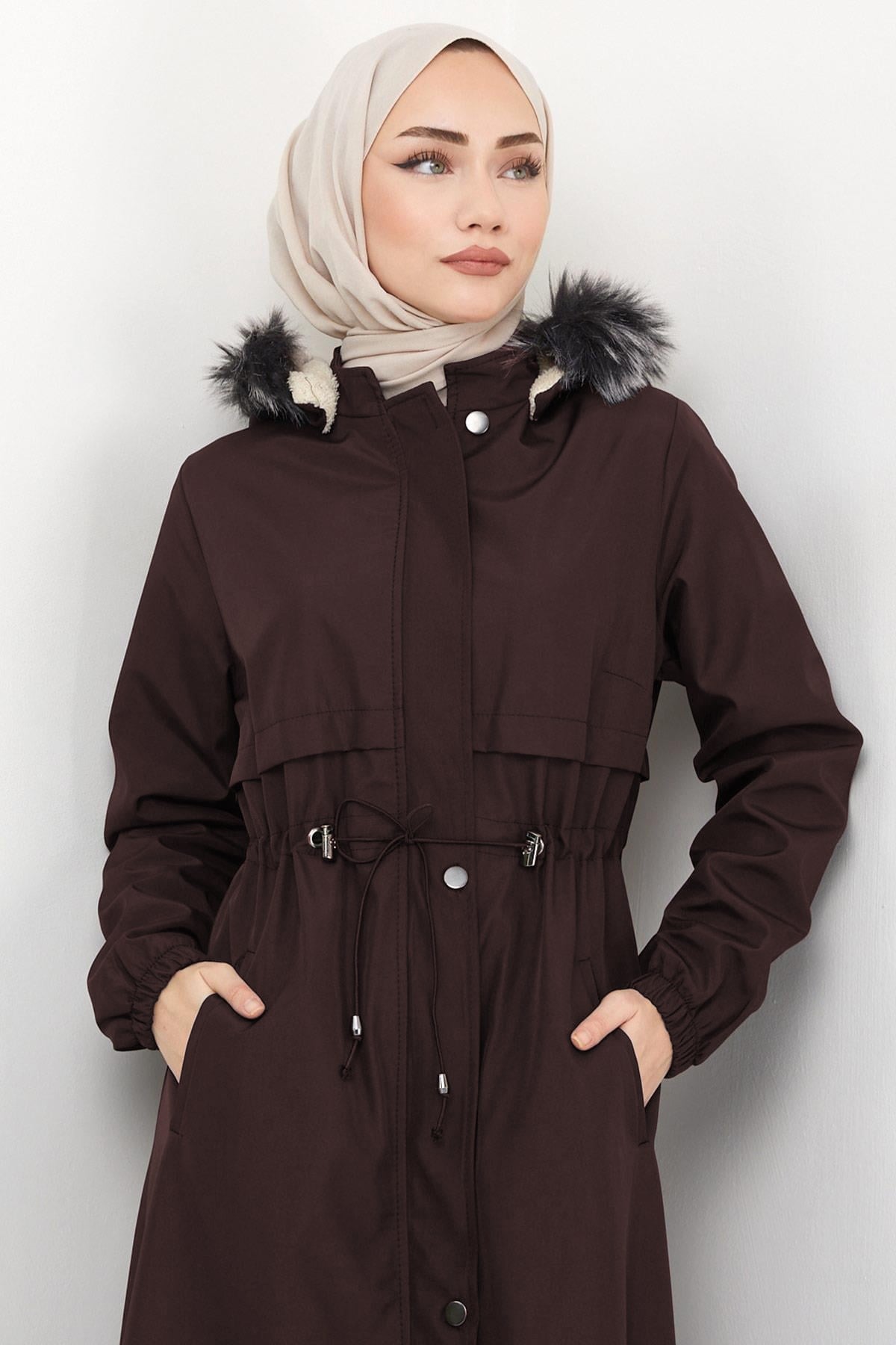 İçi Kürklü Tam Boy Bondit Mont Kahverengi HM2331